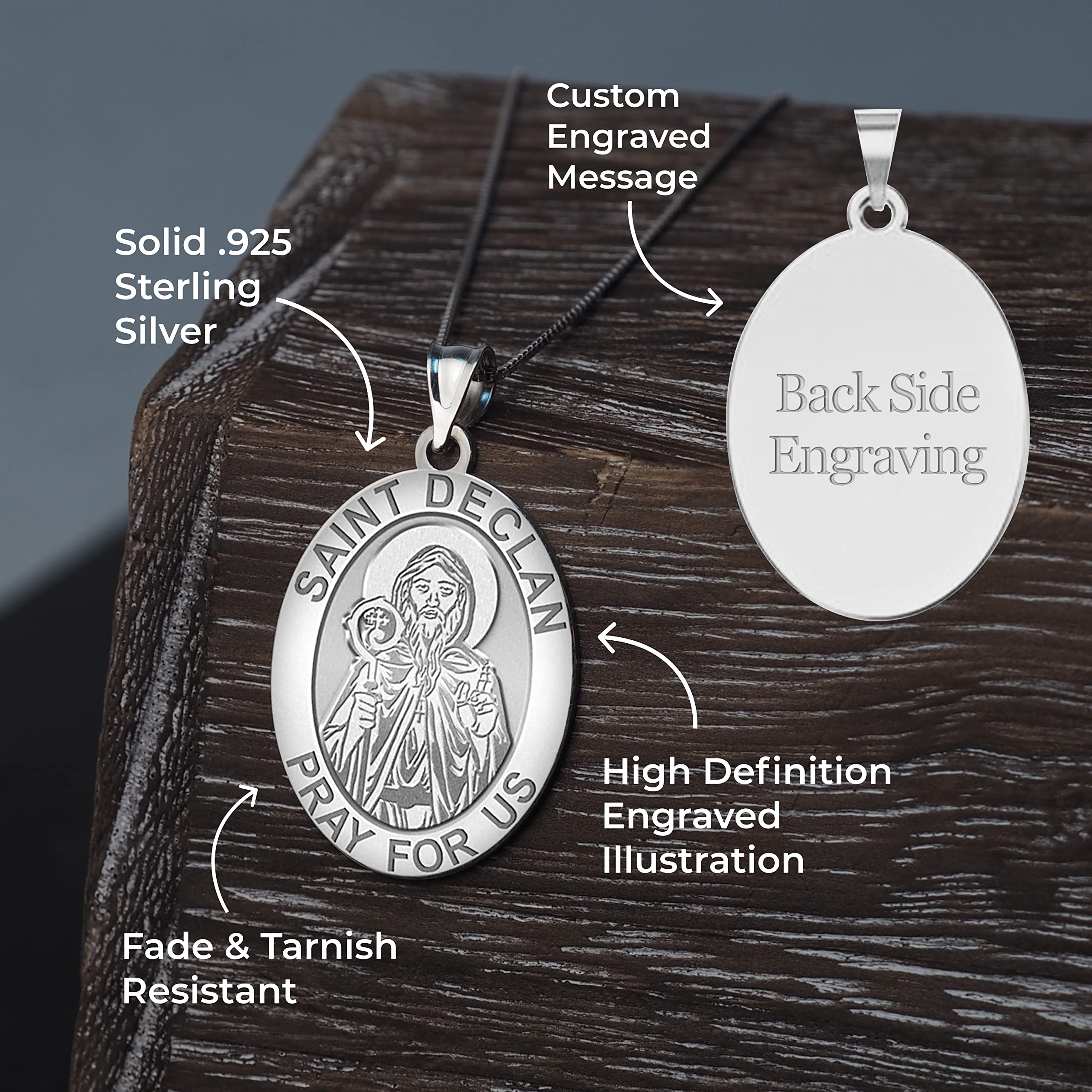 Sterling Silver & 10K/14K Gold Saint Declan Oval Religious Medal - Christian Protection Jewelry for Men & Women - Perfect for Baptism, Confirmation & Daily Faith Wear