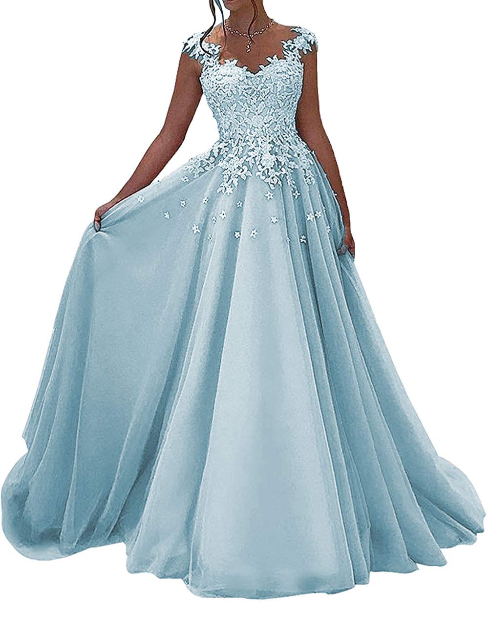 Elegant Lace Prom Dresses for Women - Long Formal Evening Gowns with V-Neck & Sleeveless Design, Perfect for Wedding Guest, Homecoming, and Special Occasions