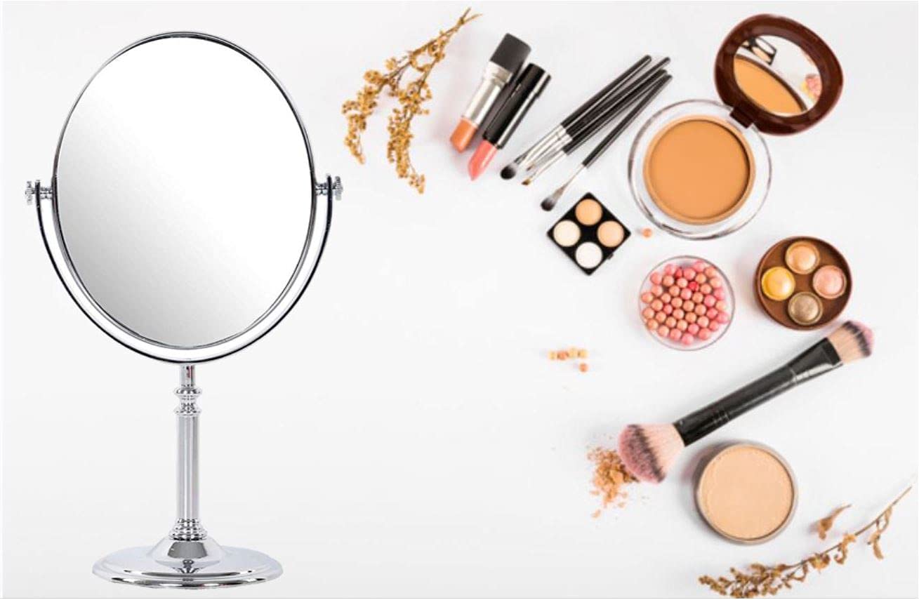 KRIVA Dual Sided Makeup Mirror 1X & 5X Magnification - Portable Folding Vanity Mirror with Stand for Bathroom, Bedroom, Dressing Table | Perfect for Makeup Application, Shaving, Skincare & Beauty Salon Use | Great Gift Idea for Women