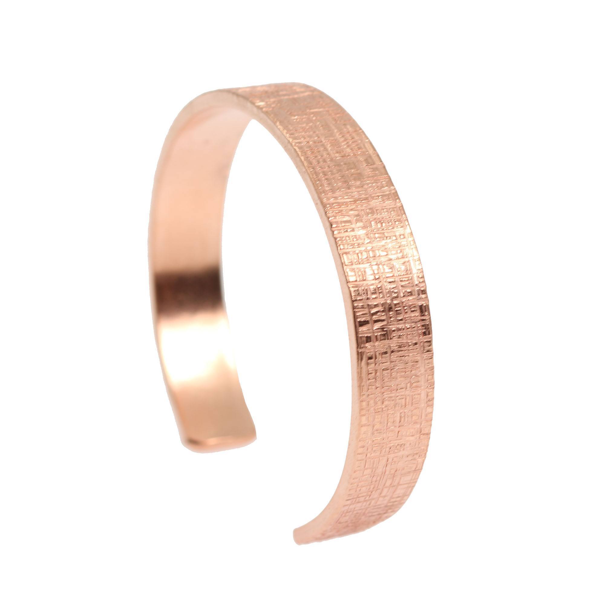 10mm Wide Solid Copper Cuff Bracelet - Handmade Linen Textured Bangle for Women - Perfect for Boho, Casual & Formal Wear