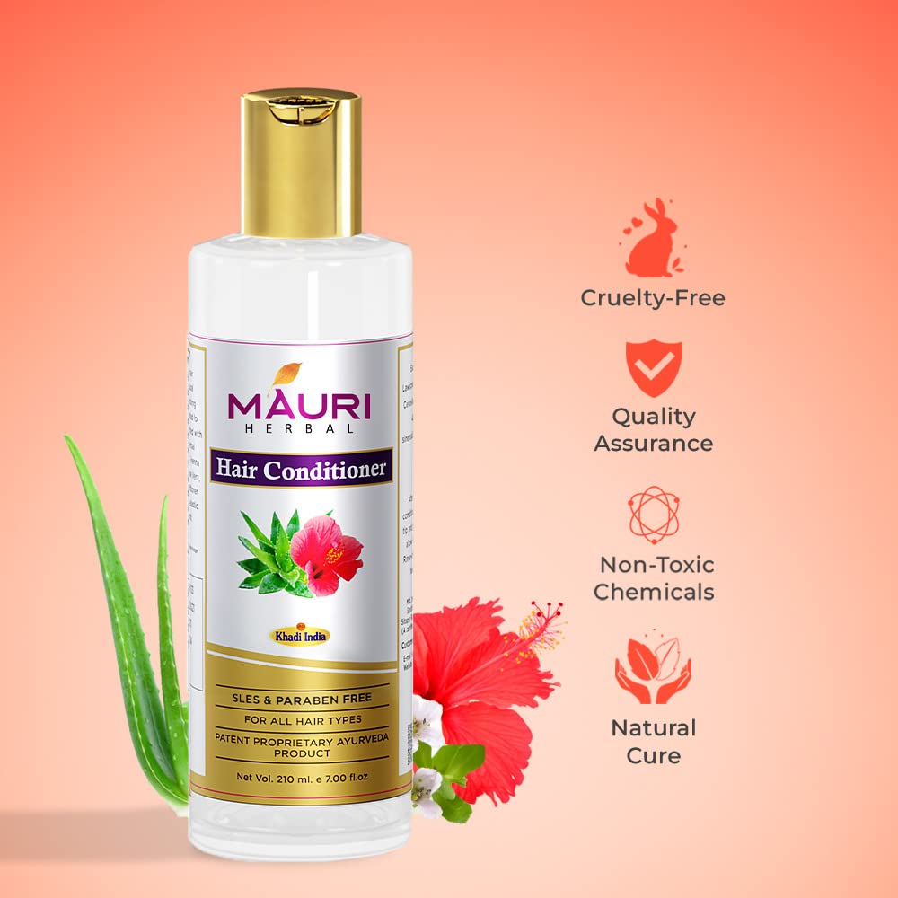 Khadi Mauri Herbal Hair Conditioner - Nourishing & Deep Conditioning for Smooth, Silky Hair - Enriched with Aloe Vera - 210ml - Perfect for Dry, Damaged Hair & Scalp Care at Home or Salon