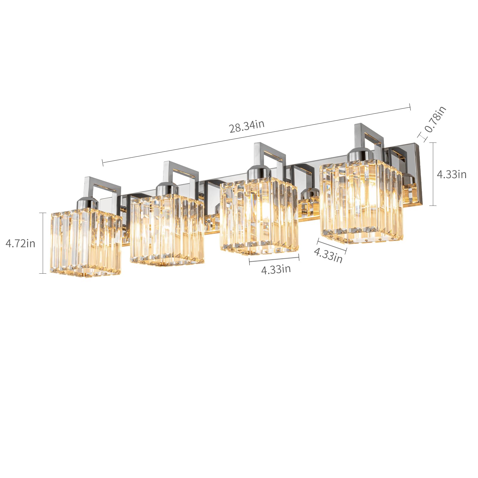 Modern Chrome Crystal Bathroom Vanity Light - 4-Light Wall Lamp for Contemporary Bathrooms | Perfect for Makeup, Shaving & Grooming Areas