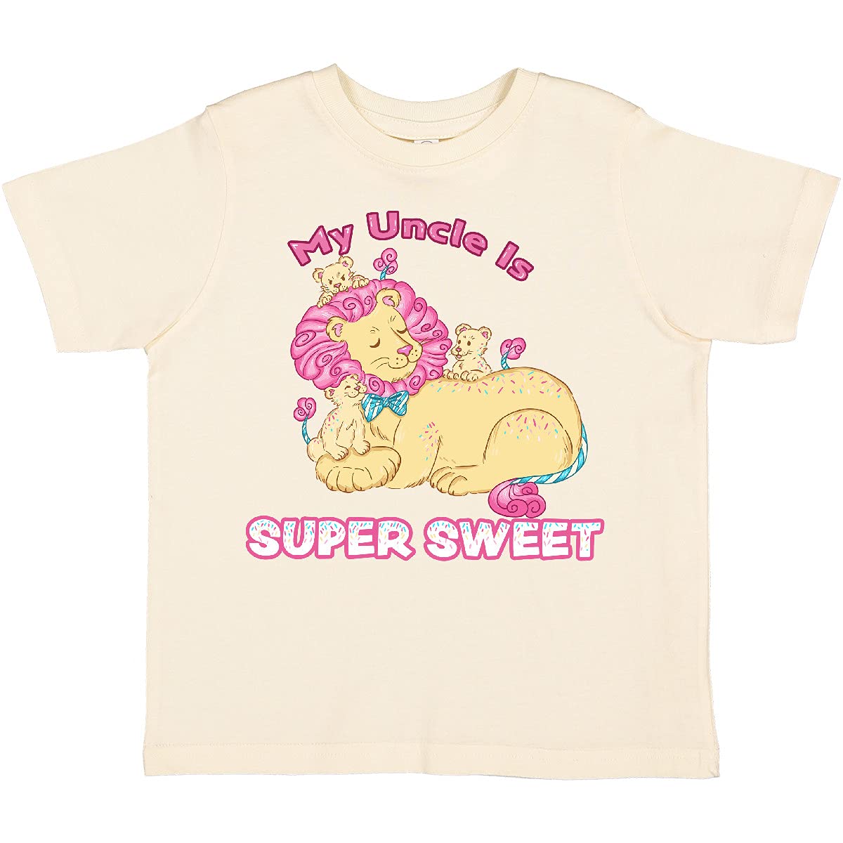 Inktastic My Uncle is Super Sweet Cotton Candy Lions Toddler T-Shirt - Pink Cute Graphic Tee for Baby Boys & Girls - Perfect for Birthday Gifts, Family Reunions & Playdates