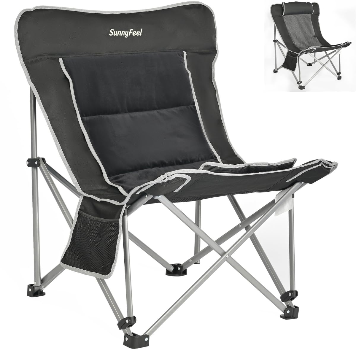 SUNNYFEEL Oversized Camping Folding Chair with Cup Holders & Carry Bag - Portable Outdoor Recliner for Adults, Beach, Picnic, Hiking - Comfortable Butterfly Chair for Indoor & Outdoor Use in Garden, Patio, Backyard, and Living Room