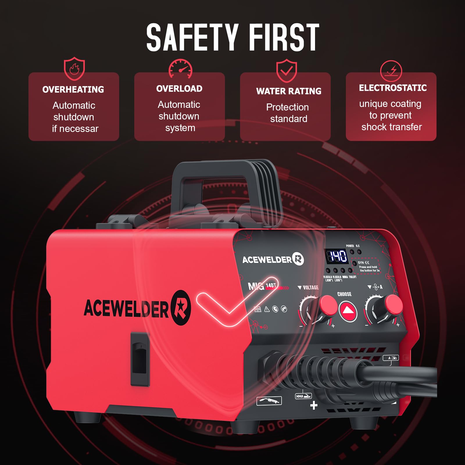 140A Gasless Flux Core MIG Welder with Lift TIG & Stick - 3-in-1 Multi-Process Welding Machine, 110V Portable IGBT Inverter Synergy Welder for DIY, Home Repairs & Metal Fabrication Projects