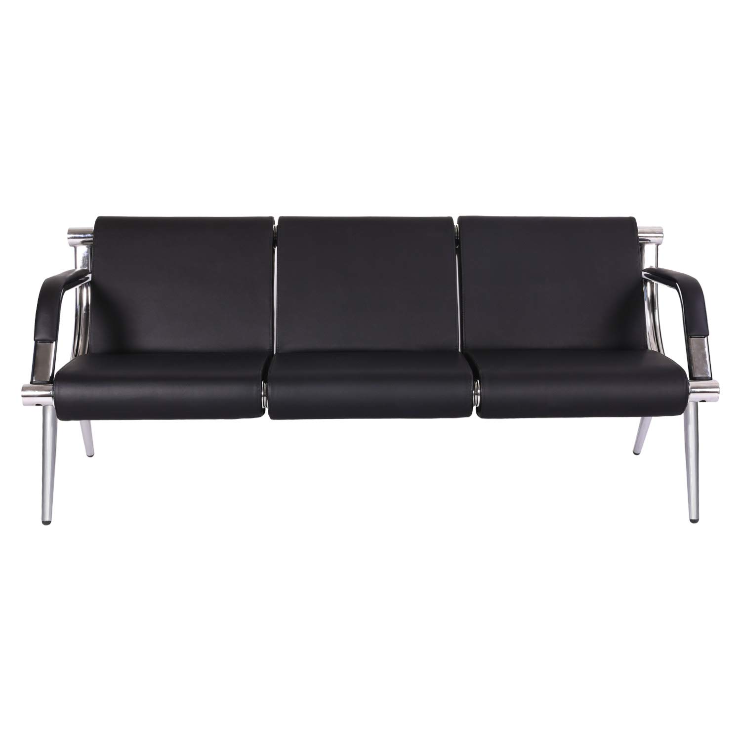 Kinsuite 2-Piece Black Leather Waiting Room Chairs Set - Modern Office Reception Sofa for Lobby, Clinic, Airport & Commercial Spaces | Perfect for Hospitals, Schools, Barber Shops & Business Waiting Areas