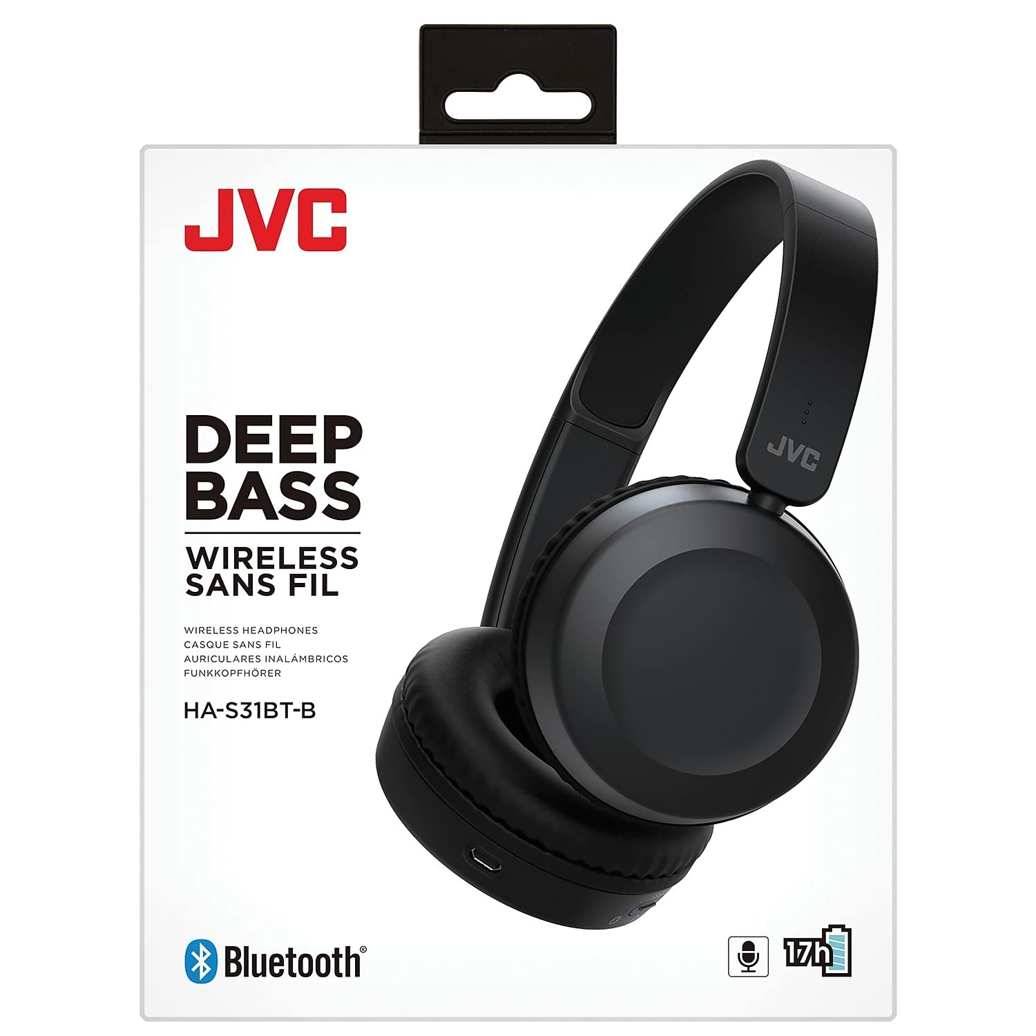 JVC HAS31BTB Foldable Wireless Bluetooth On-Ear Headphones with Built-in Mic - Lightweight & Comfortable for Travel, Workout, and Commuting