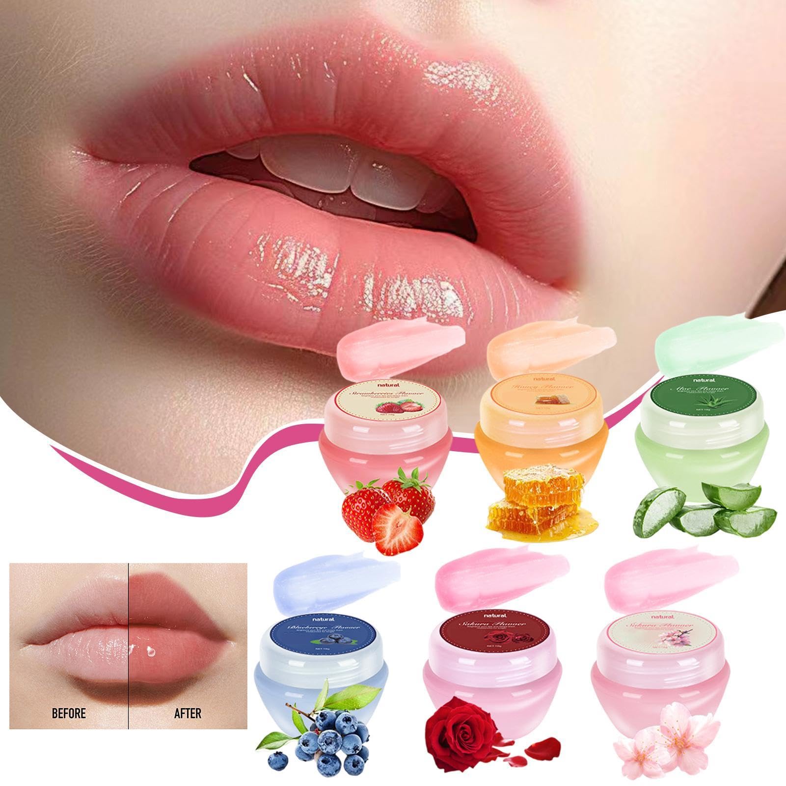 Natural Lip Balm Set - 6 Pack Moisturizing & Nourishing Lip Care with Plant Ingredients | Hydrating Lip Treatment for Dry Lips | Perfect for Work, School, Travel, Dates & Overnight Use