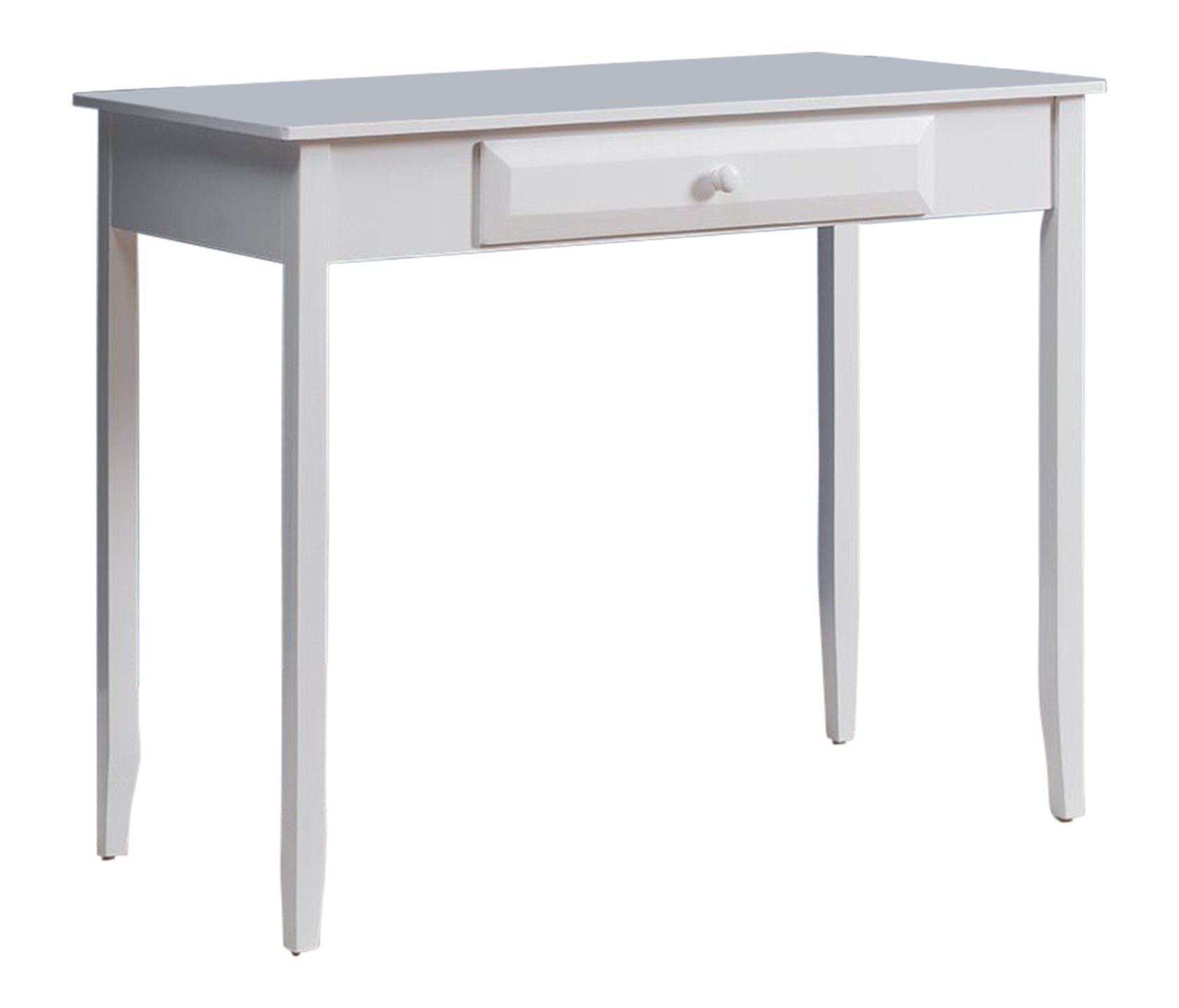 Kings Brand Solid Wood Parsons Desk with Drawer for Home & Office - Modern White Writing Desk for Study, Workstation & Small Spaces