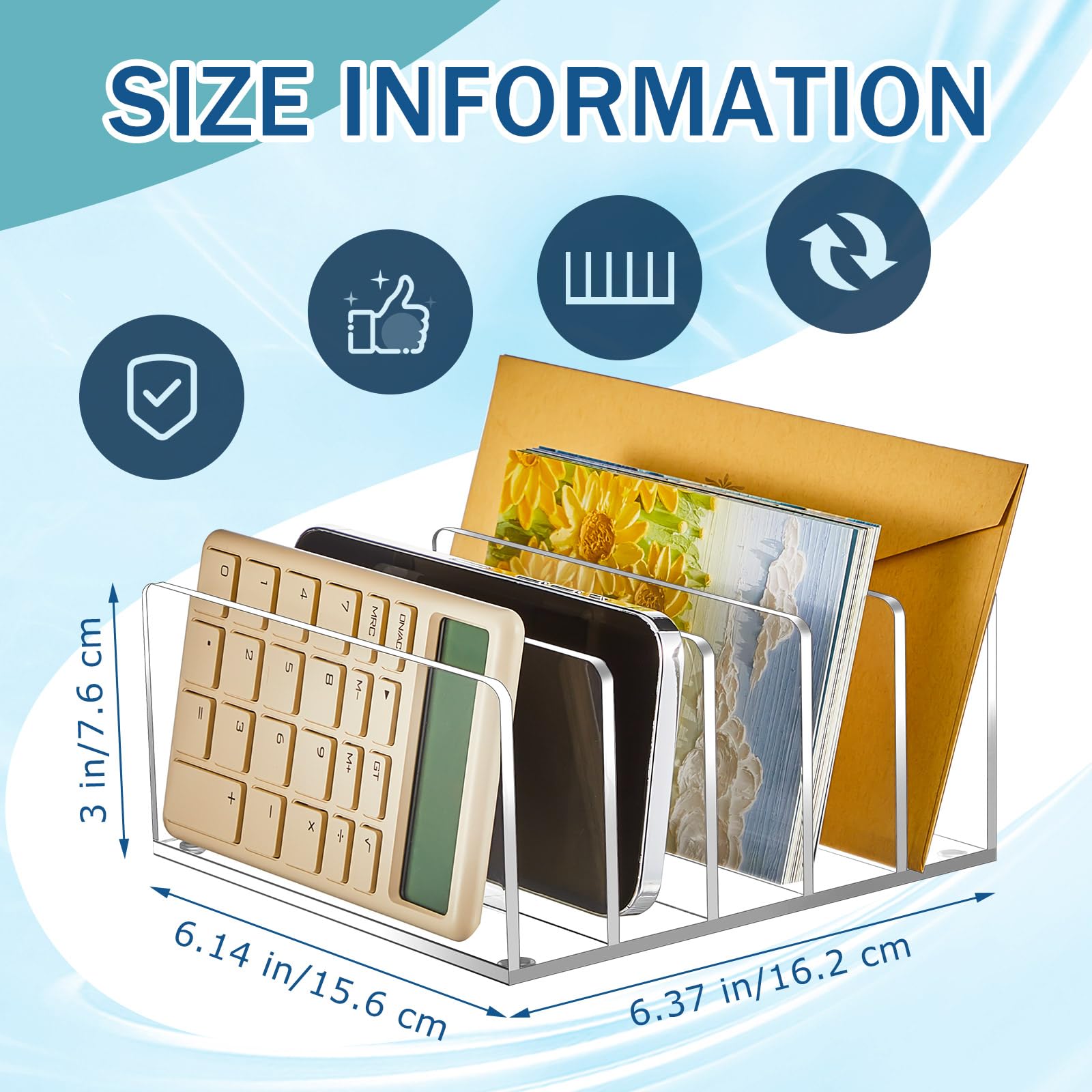 Geyoga 2 Pack Clear Acrylic File Holder - 5 Compartment Vertical Mail Organizer for Letters & Envelopes | Multifunctional Desktop Storage Solution for Office, Home & School Organization | Perfect for Bills, Documents & Paperwork Sorting