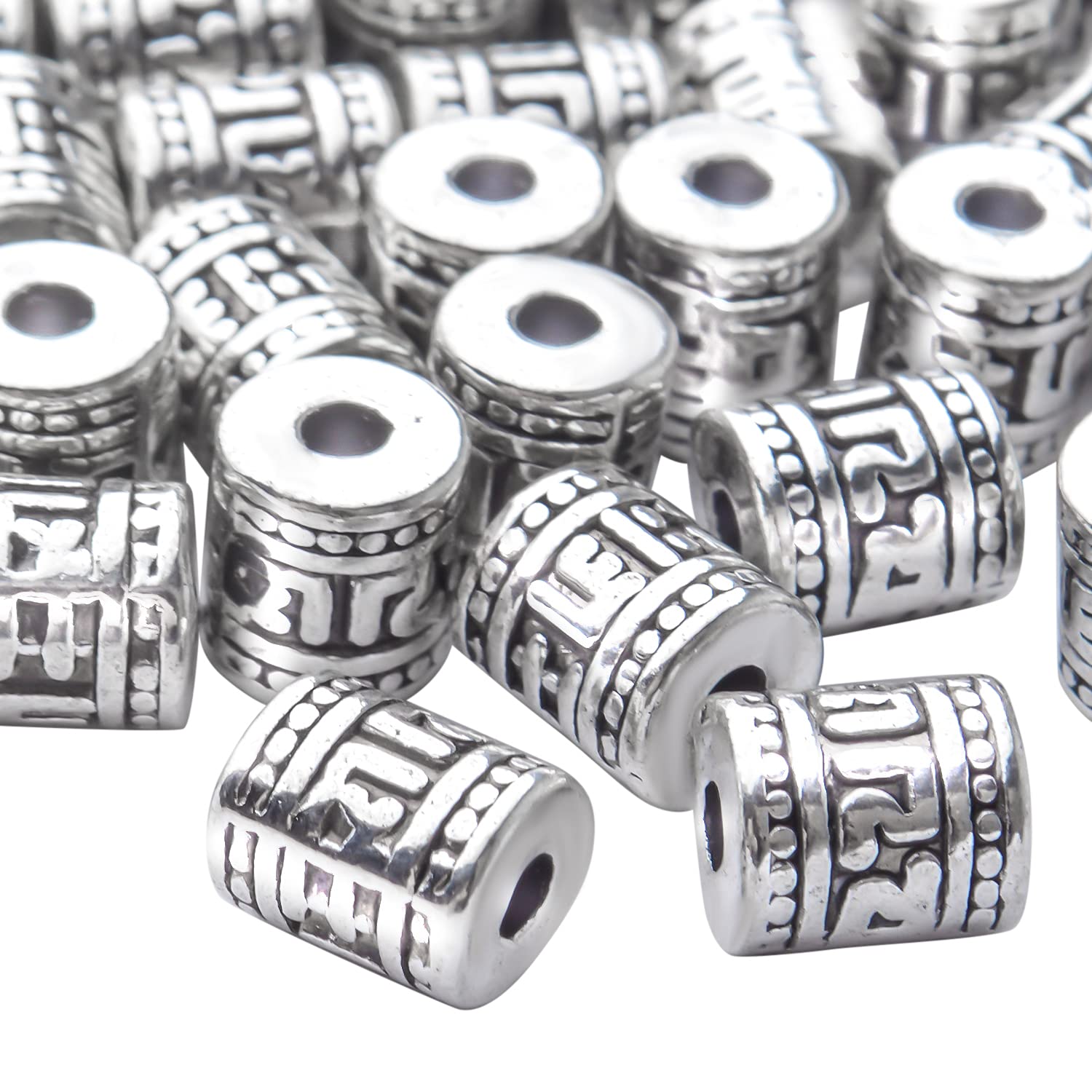 Antique Silver Plated Tibetan Rondelle Spacer Beads - 60pcs Alloy Tube Beads for DIY Bracelet, Necklace & Jewelry Making - Perfect for Boho, Vintage & Handmade Craft Projects