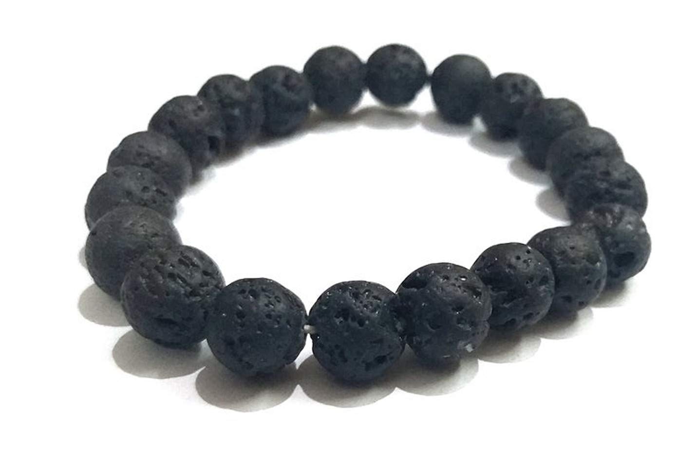 10mm Black Lava Rock Stretch Bracelet for Men - Smooth Round Beaded Jewelry - 7 Inch Adjustable Wristband for Meditation, Yoga & Spiritual Healing