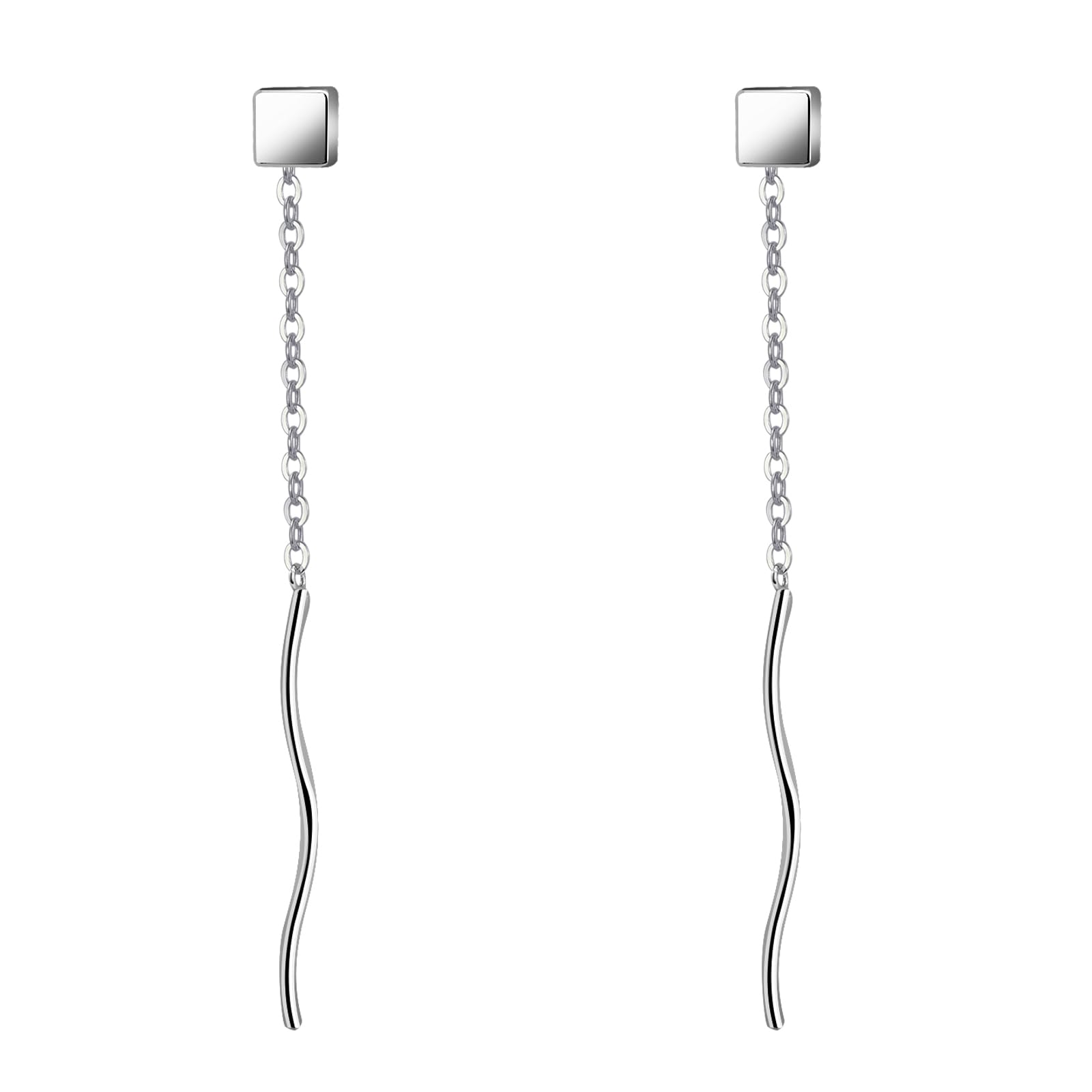 Trendy Sterling Silver Cube Threader Earrings for Women - Dangle Pull Through Ear Jewelry for Parties & Everyday Wear