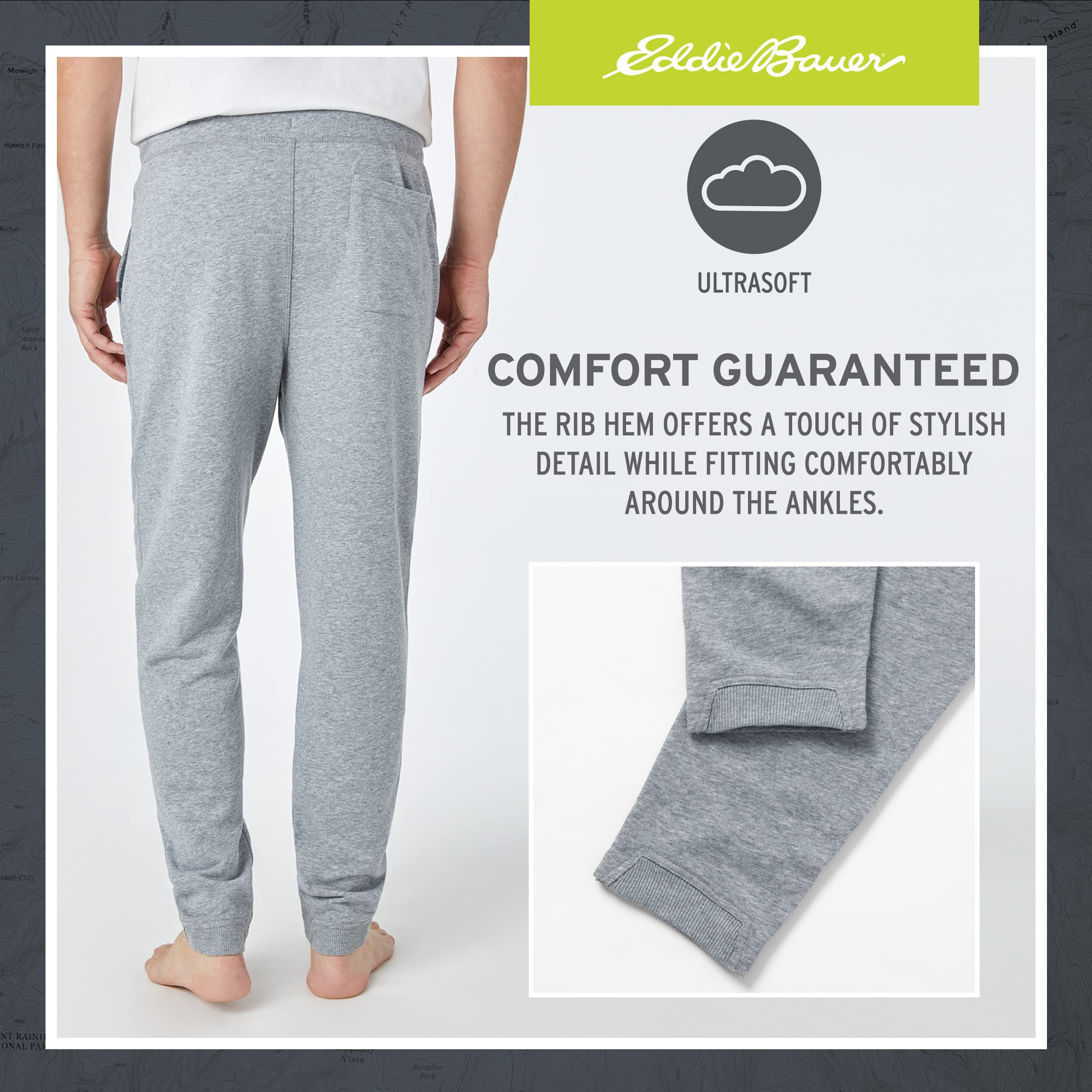 Eddie Bauer 3-Pack Men's Cotton Knit Pajama Pants with Pockets - Soft Lounge & Sleep Pants for Men | Comfortable Jogger Pajama Bottoms for Home, Travel & Relaxation