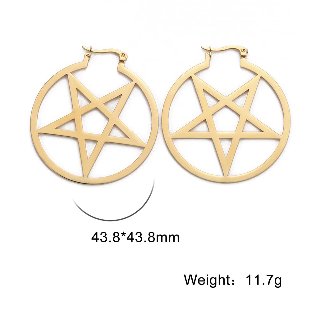 LIKGREAT Large Pentagram Earrings for Women - Gothic Pentacle Buckle Hoop Earrings - Wiccan Pagan Jewelry - Perfect for Halloween Parties, Witchy Outfits & Boho Fashion
