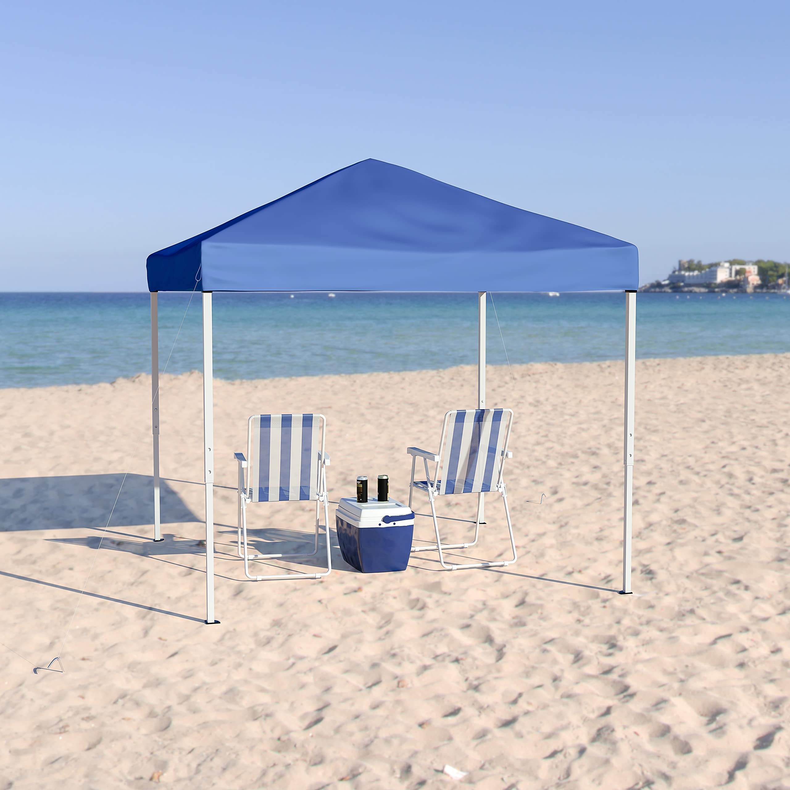 8'x8' Blue Outdoor Pop Up Canopy Tent with Slanted Legs & Carry Bag - Perfect for Parties, Picnics, Camping, and Outdoor Events