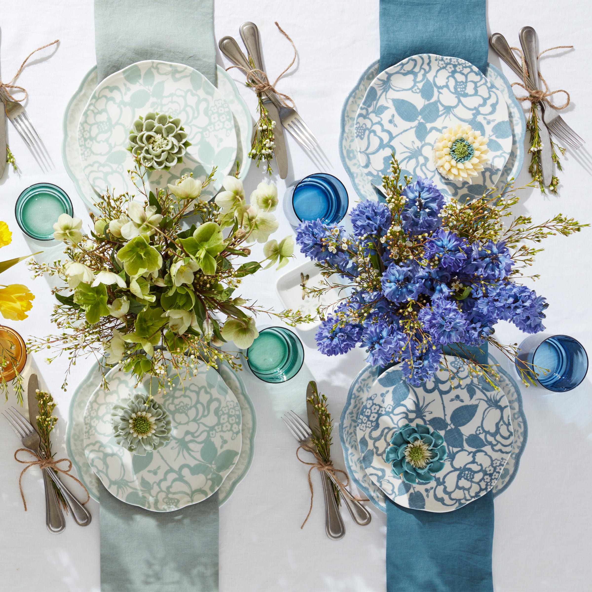 Butterfly Meadow Cottage Cornflower Accent Plates - Set of 4 Floral Dinner Plates for Spring Table Decor, Tea Party, and Farmhouse Dining