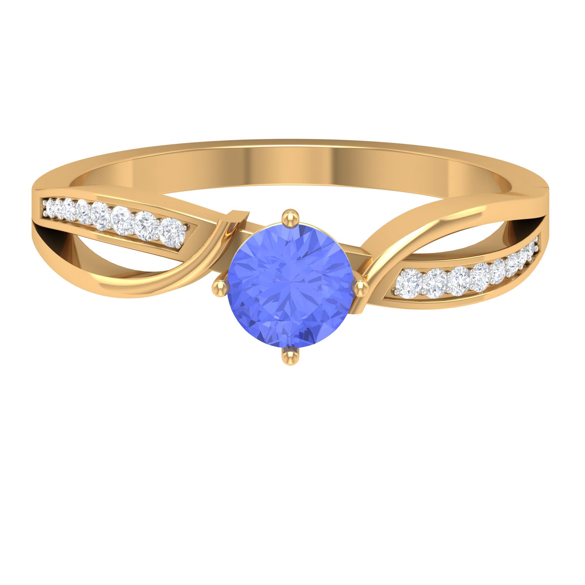 Rosec Jewels 3/4 CT Tanzanite and Diamond Engagement Ring for Women - 14K Yellow Gold Solitaire Infinity Ring, Size US 5.00 - Perfect for Proposals, Anniversaries & Special Occasions