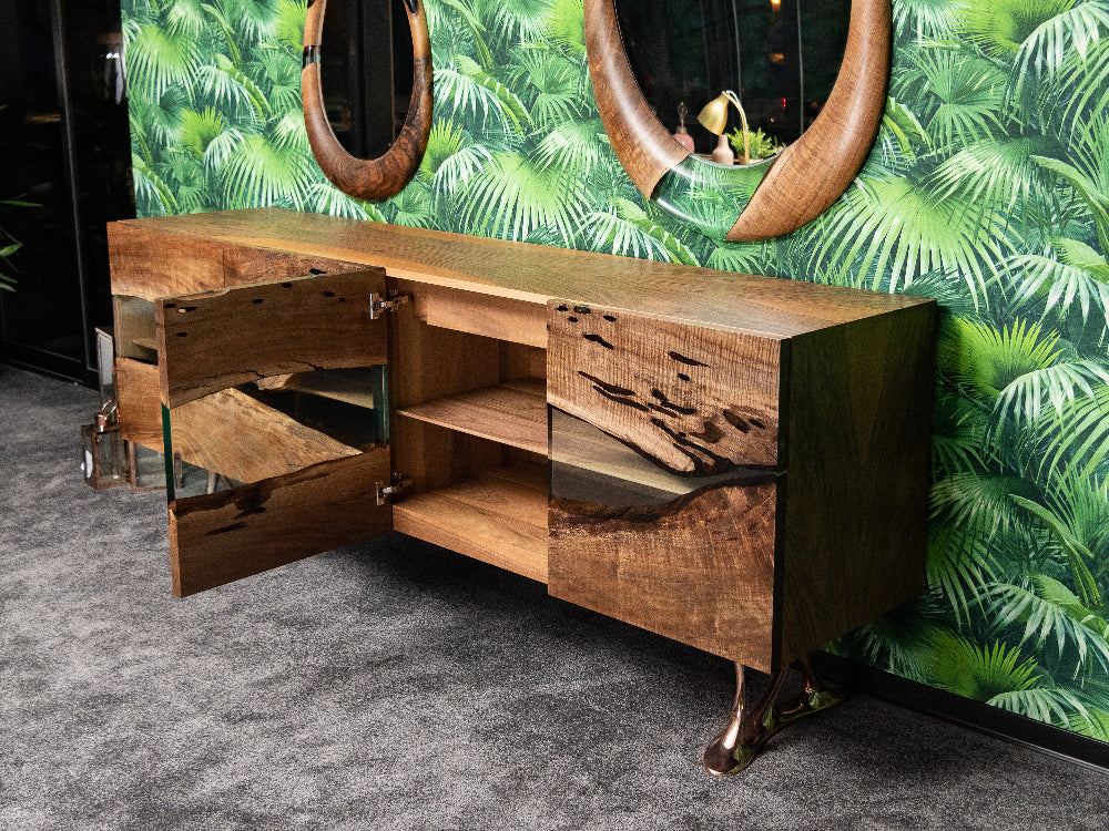 Modern Resin Credenza Sideboard Buffet for Dining Room & Living Room | Osso Collection | Stylish Storage Solution for Home Decor & Entertaining