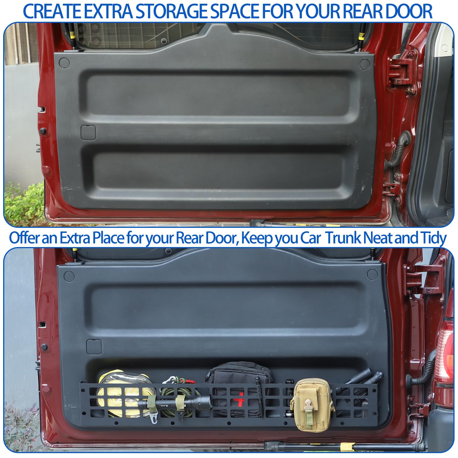 Toyota FJ Cruiser 2007-2021 Trunk Organizer - Black Rear Door Storage Panel with Hanging Hooks for Extra Space | Perfect for Camping Gear, Tools & Road Trip Essentials