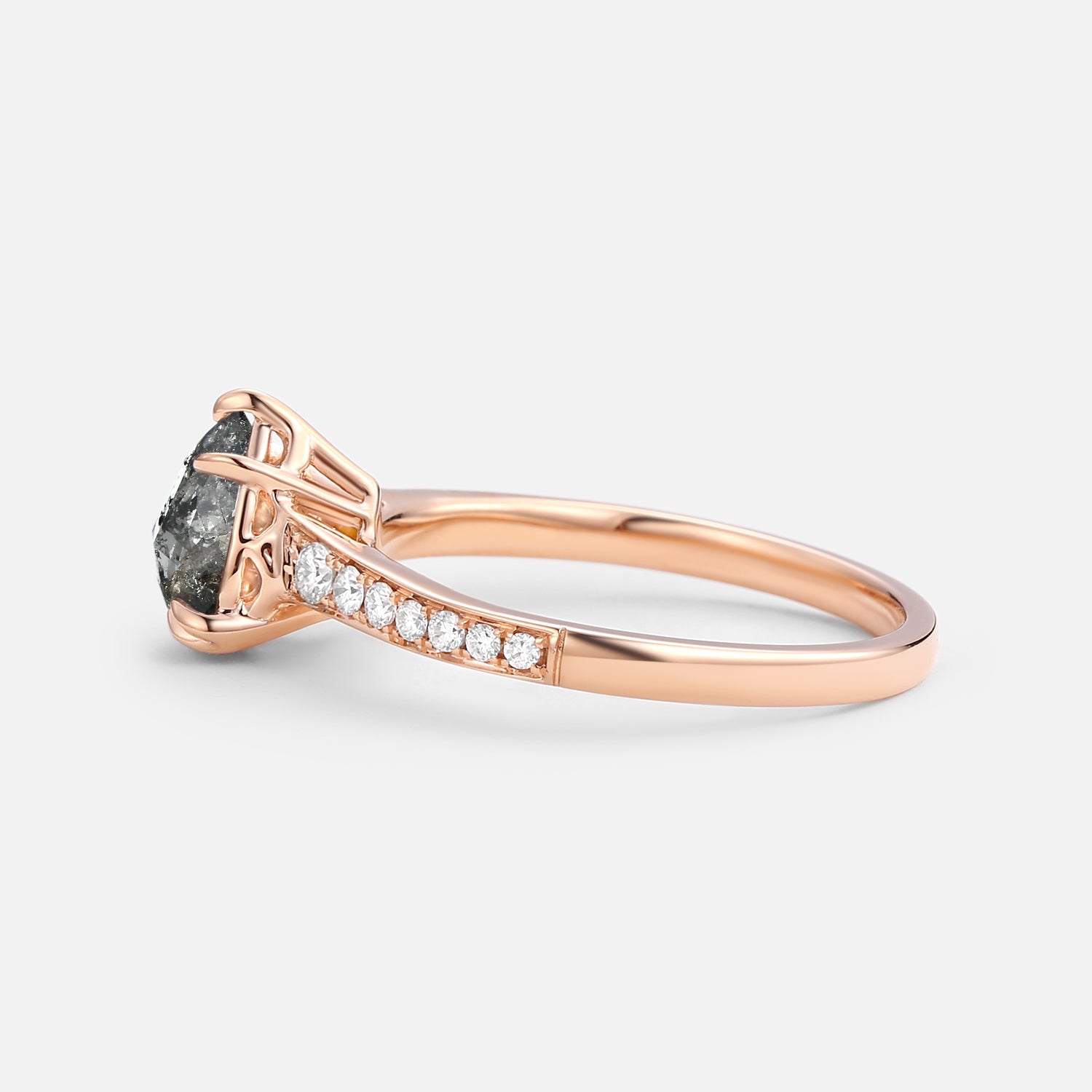 Antique Salt and Pepper Pear Cut Diamond Engagement Ring - Vintage Style Wedding Band for Unique Bridal Jewelry & Proposal