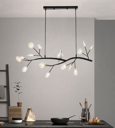Nordic LED Chandelier with Bird Decor - 15-Light Acrylic Tree Branch Fixture for Dining Room & Bedroom