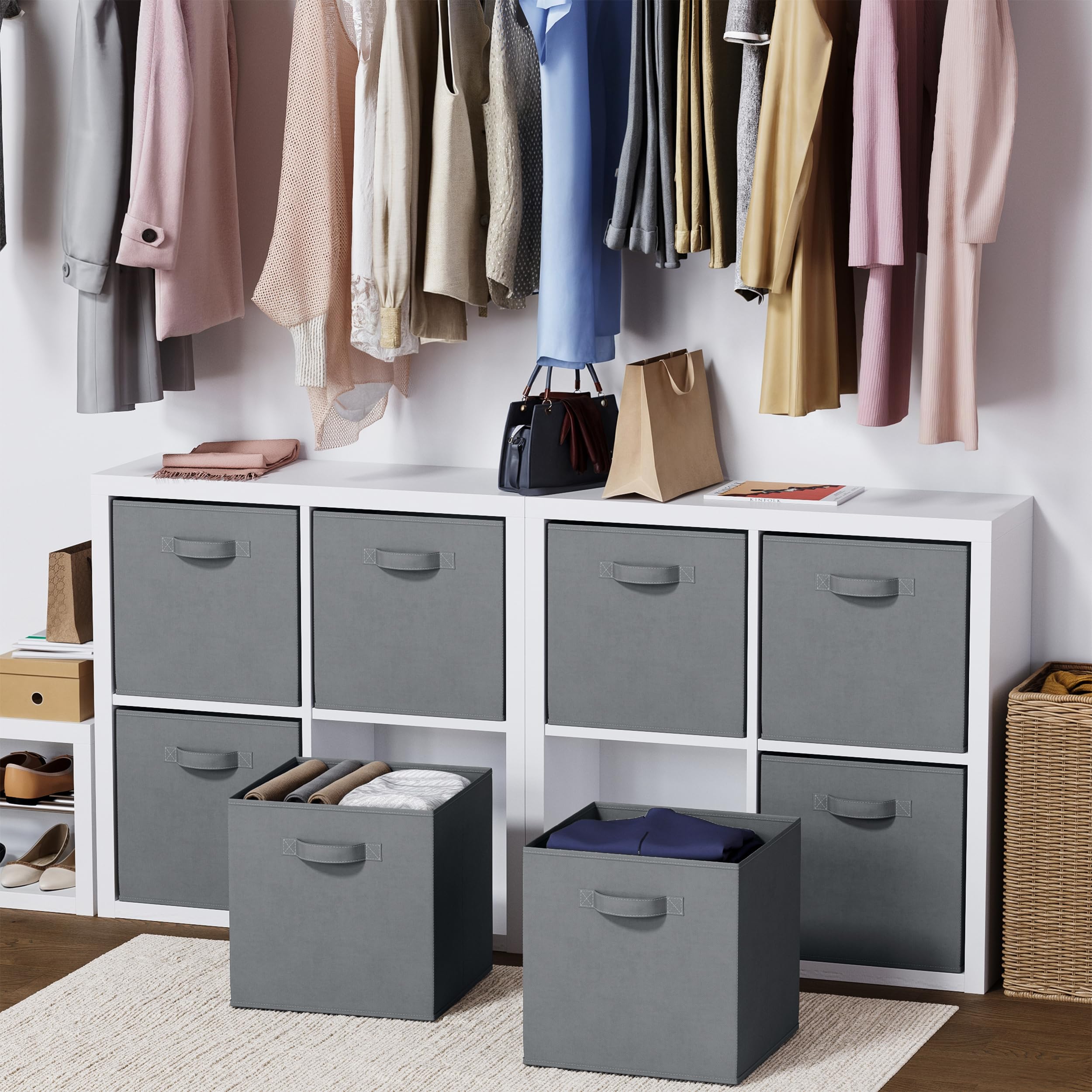 NEATERIZE 8-Pack Heavy Duty Fabric Storage Cubes - 13 Inch Grey Cube Organizer Bins for Closet, Shelves & Cubbies | Perfect for Clothes, Toys & Home Organization | Space-Saving Storage Solution for Bedroom, Nursery & Office