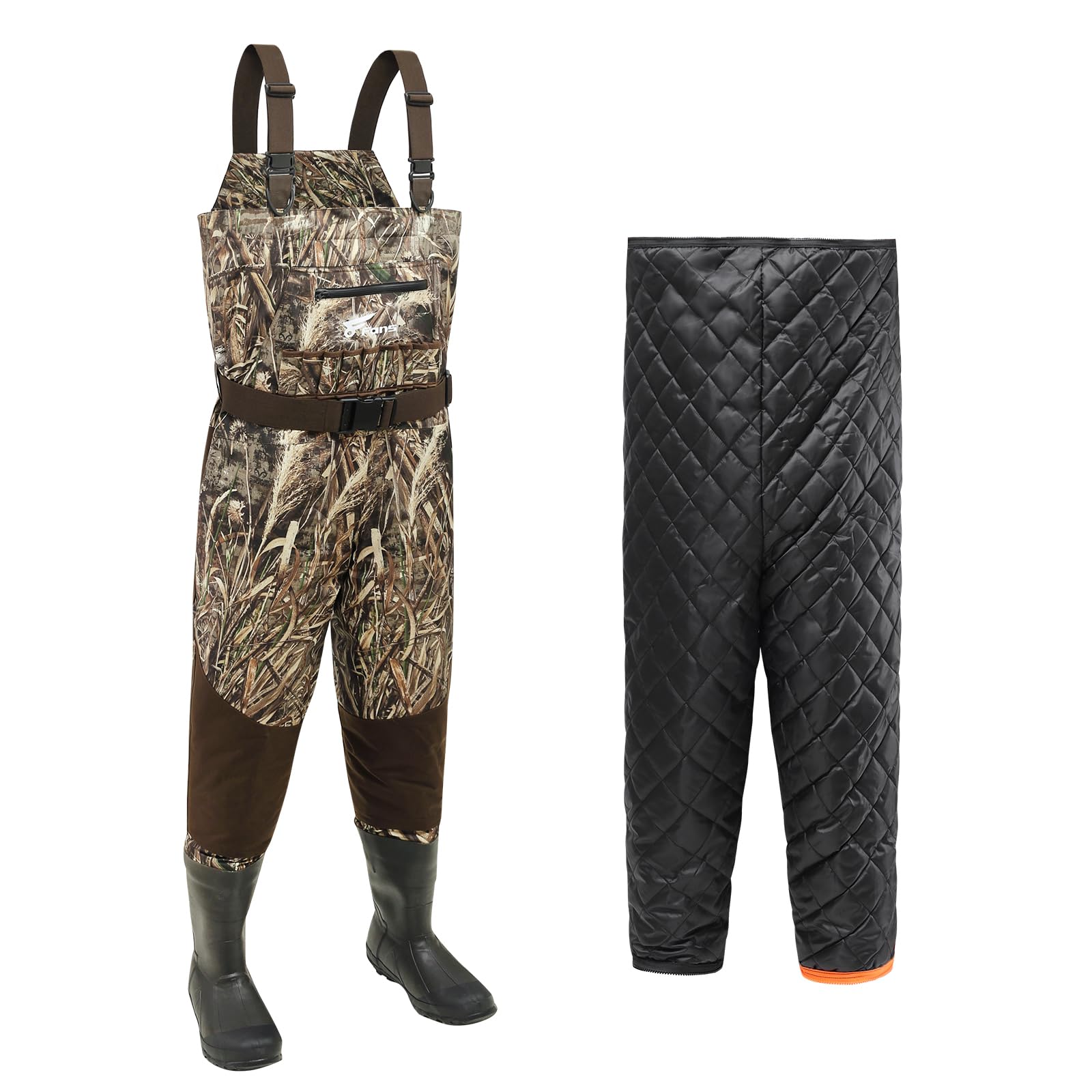 Breathable 8-Fan Hunting Waders with 1000G Insulated Boots & Removable Liner - Realtree Max5 Camo (Size 7-14) - Perfect for Duck Hunting, Waterfowl & Outdoor Adventures