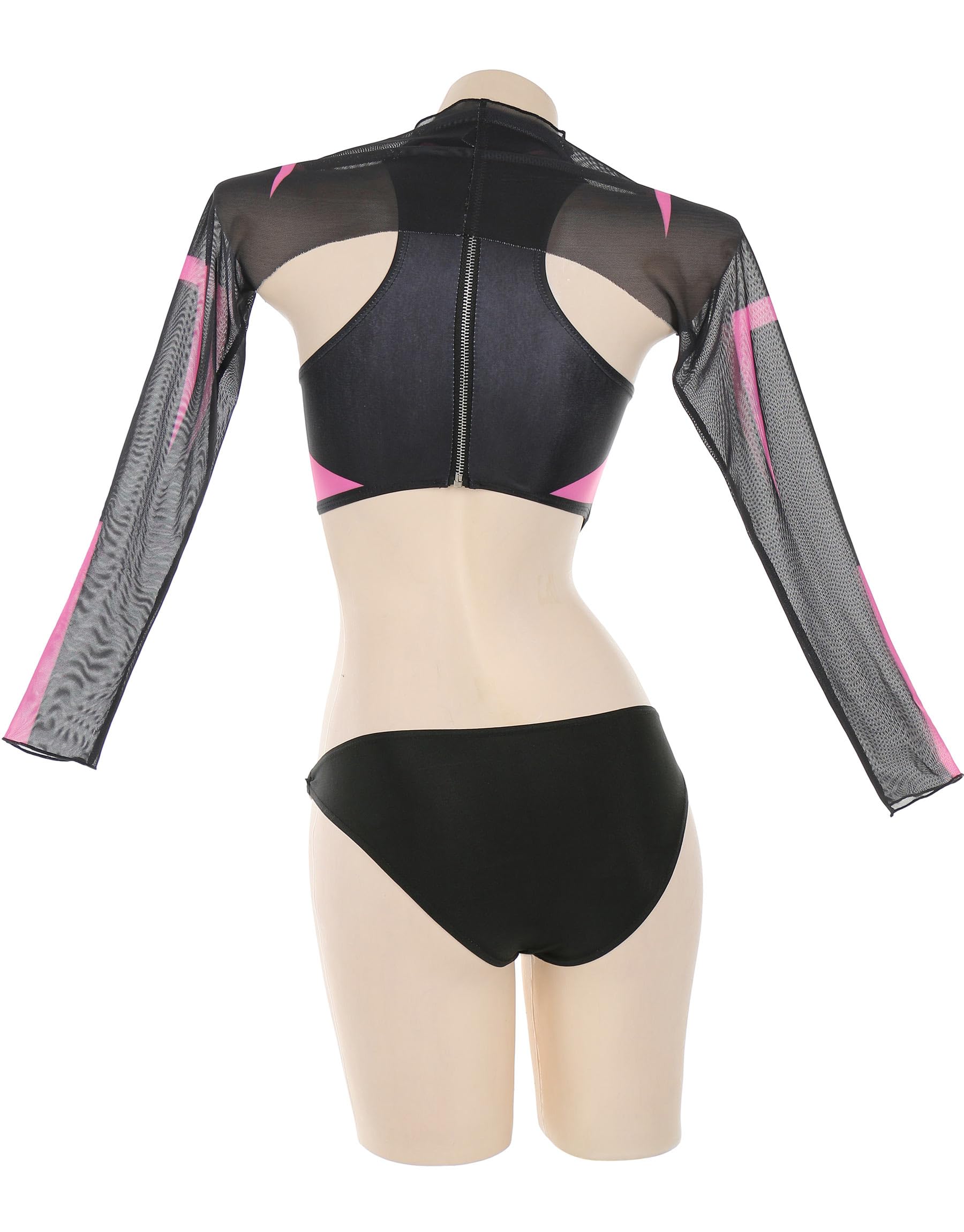 MEOWCOS Gothic One Piece Swimsuit for Women - Black & Pink Cutout Bathing Suit with Shrug Cover Up | Sexy Swimwear for Beach, Pool Party & Summer Vacation