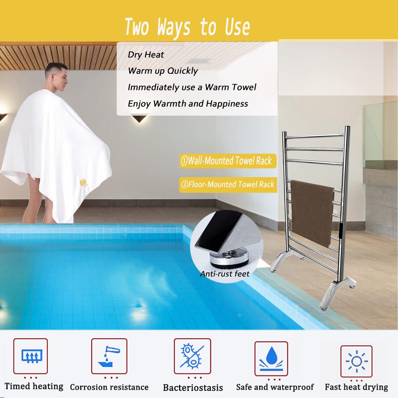Premium 10-Bar Heated Towel Warmer - 304 Stainless Steel Electric Towel Rack with Built-in Timer | Free Standing & Wall Mounted Bathroom Towel Heater (Plug-in, Silver) | Perfect for Spa-Like Luxury, Cold Mornings & Cozy Bathroom Comfort