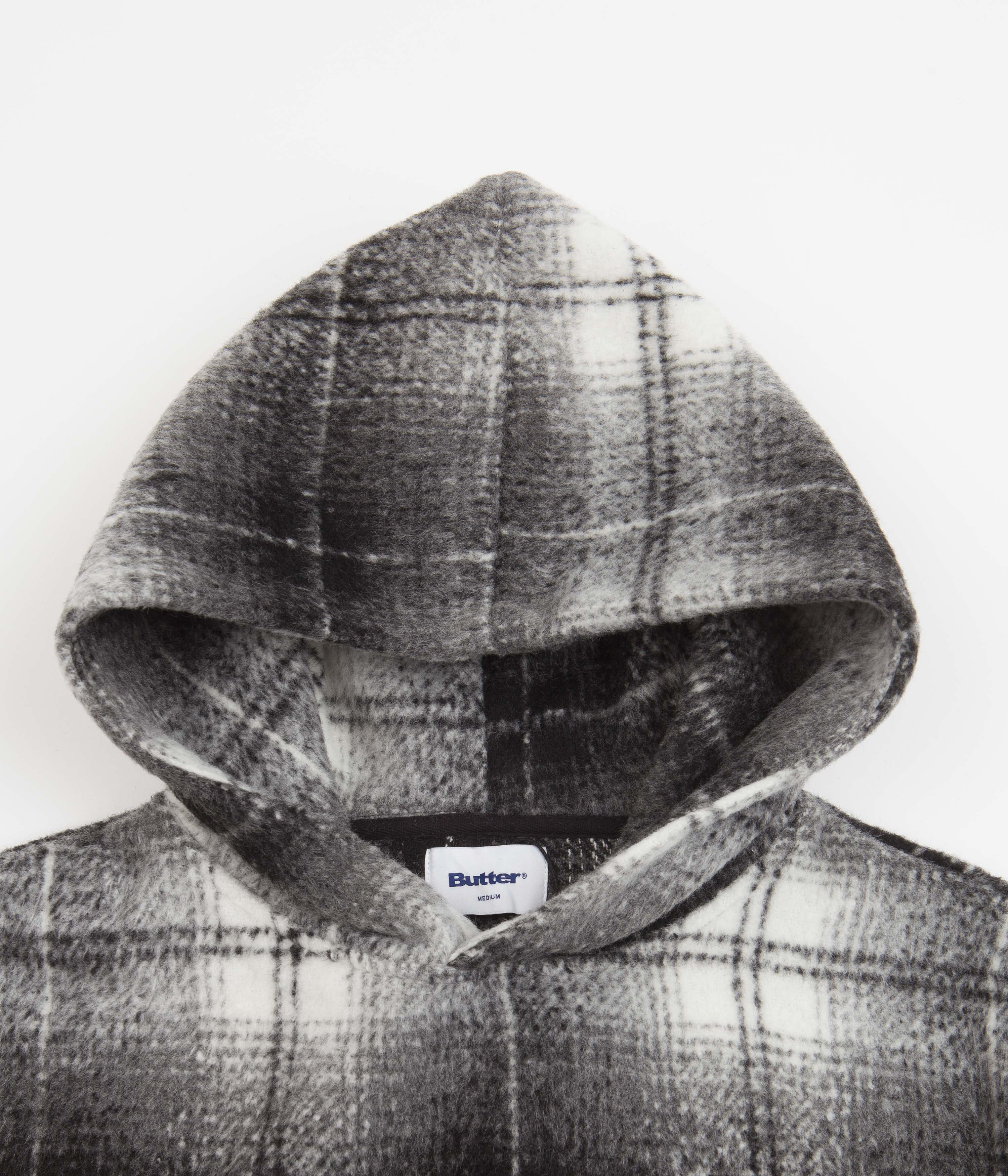 Butter Goods Heavyweight Plaid Hoodie for Men & Women - Black & White - Cozy Winter Wear for Outdoor Activities & Casual Street Style