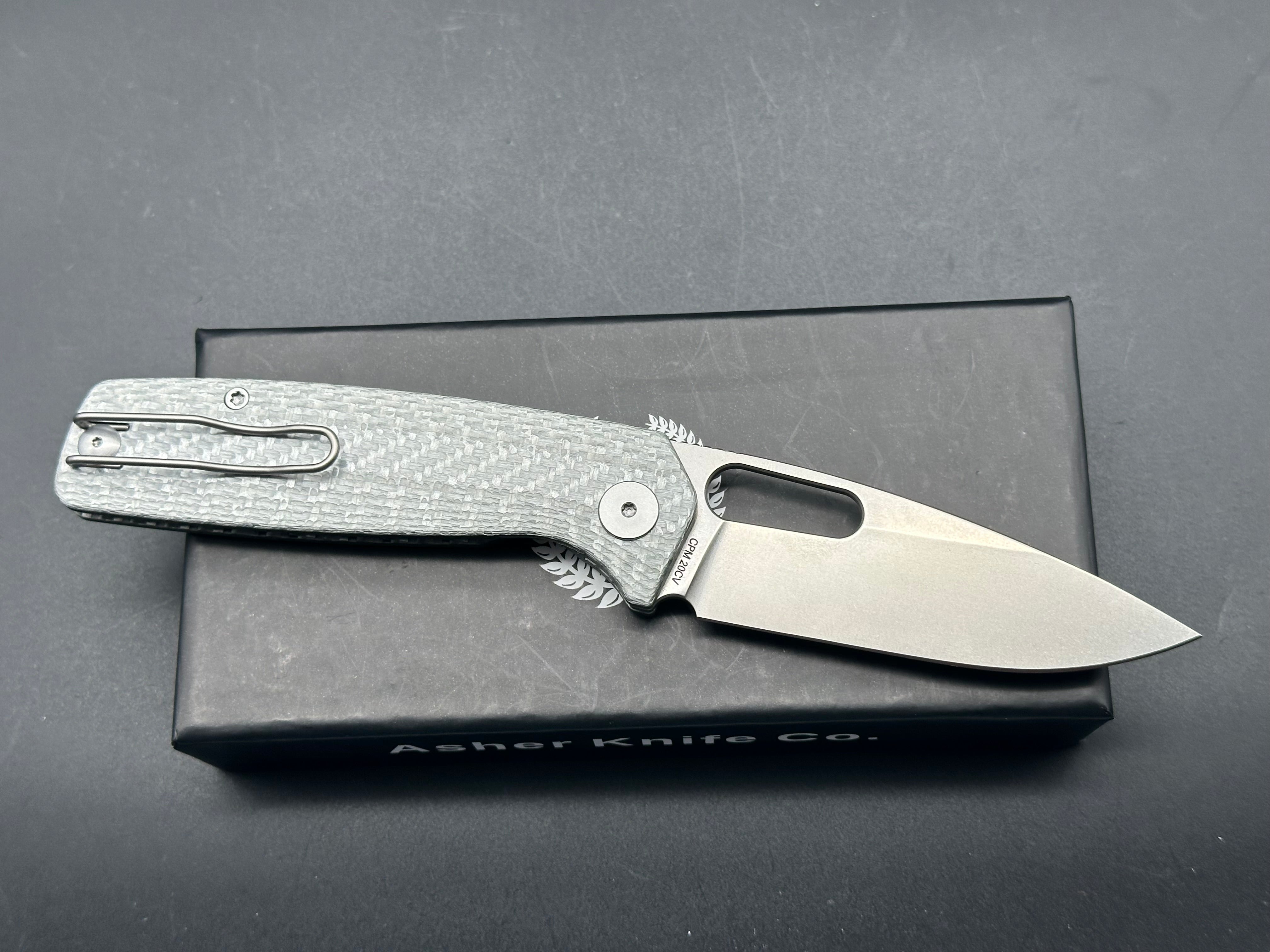 Premium Asher Spiro Silver CF Folding Knife - 3.2