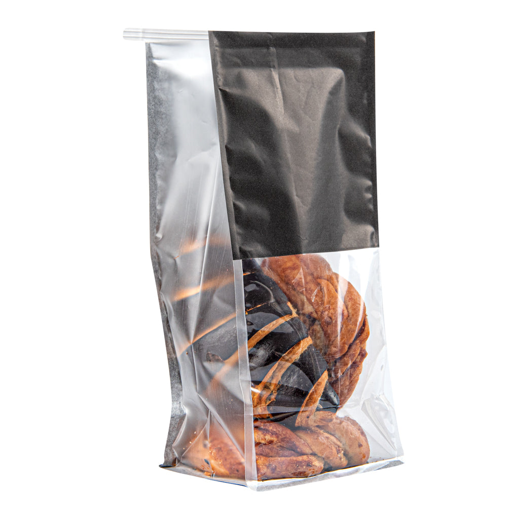 Premium Black Cotton Paper Tin Tie Bags with Clear Window - 5x4x11.25 Inches (100 Count) - Ideal for Coffee Beans, Loose Leaf Tea & Bulk Food Storage