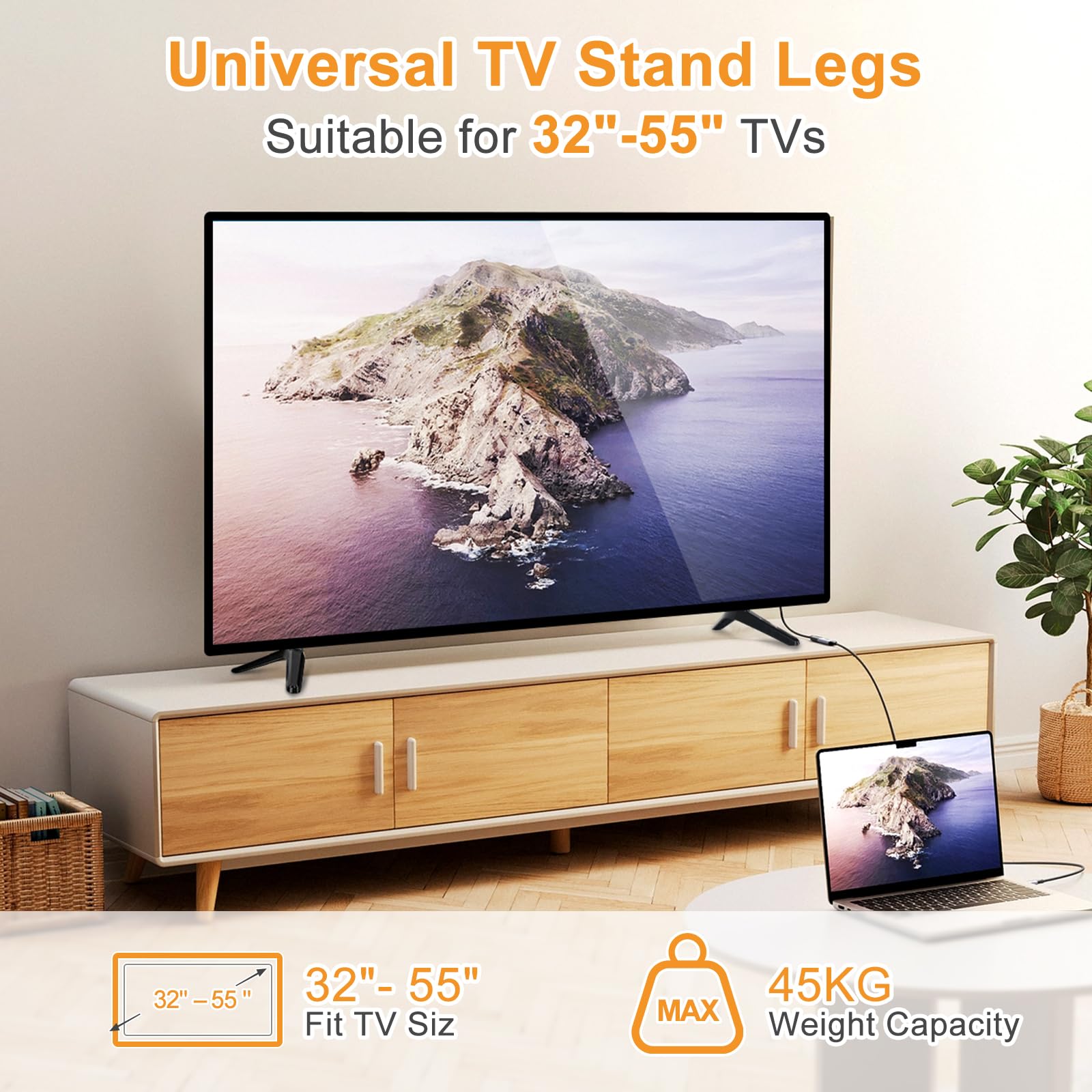 Foreverup Universal TV Stand Base Legs - Replacement Pedestal Feet for Most 32 40 49 50 55 Inch TCL ROKU TVs - Non-Slip Design with Screws Included - Quick Assembly - Perfect for Living Room, Bedroom or Home Theater Setup