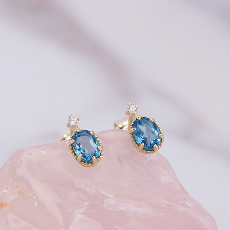 London Blue Topaz Star Gemstone Stud Earrings - 925 Sterling Silver Dainty Earrings for Women | Perfect for Bridal, Anniversary & Everyday Jewelry Gifts | KE166