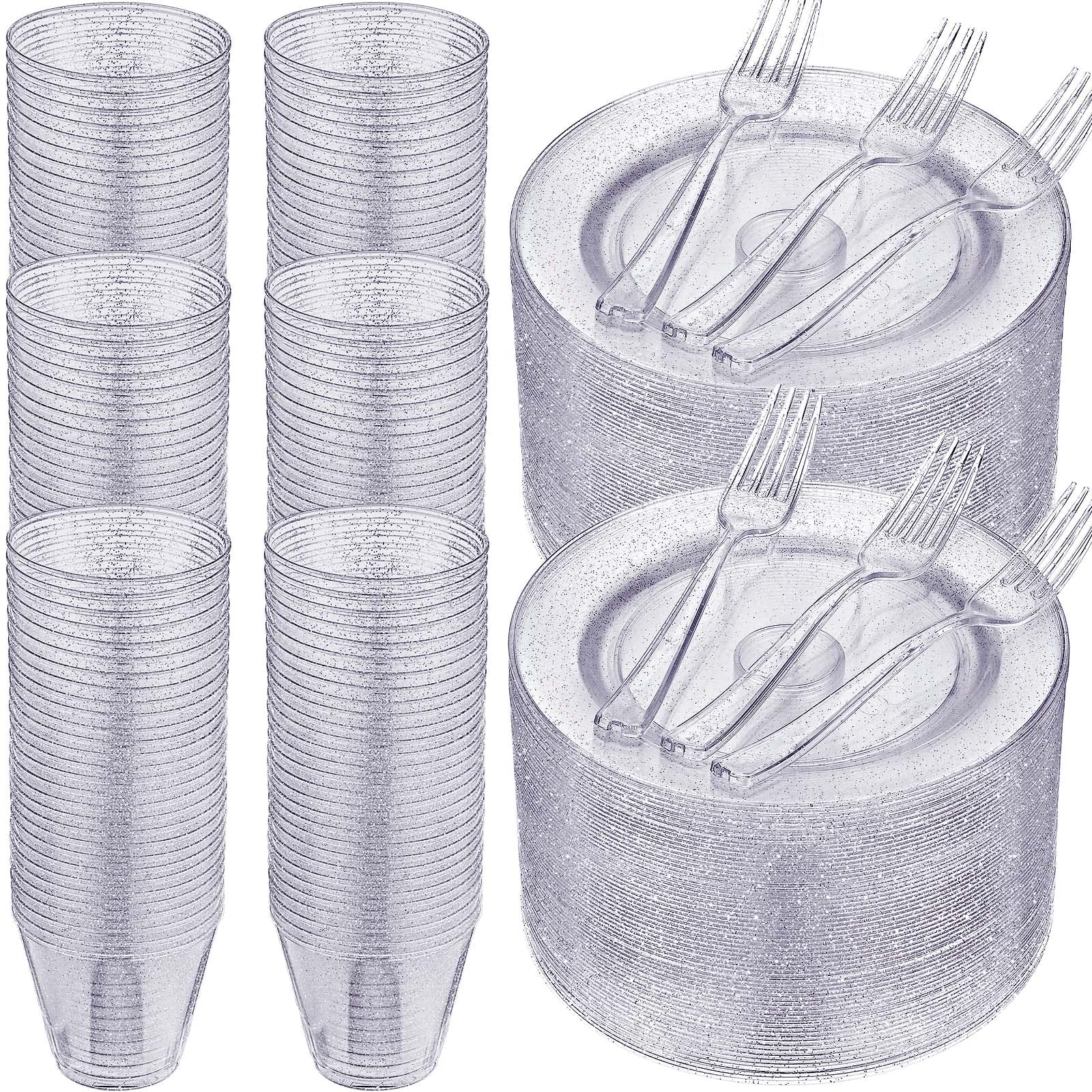 300-Piece Silver Glitter Plastic Disposable Dinnerware Set - 100 Plates (7.5
