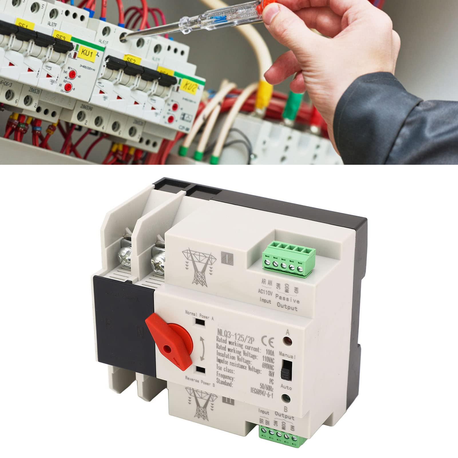 110V 100A 2P Automatic Transfer Switch (ATS) for Generator - Reliable Power Changeover with Stable Performance | Perfect for Home Backup Power, Emergency Power Supply & RV Power Transfer