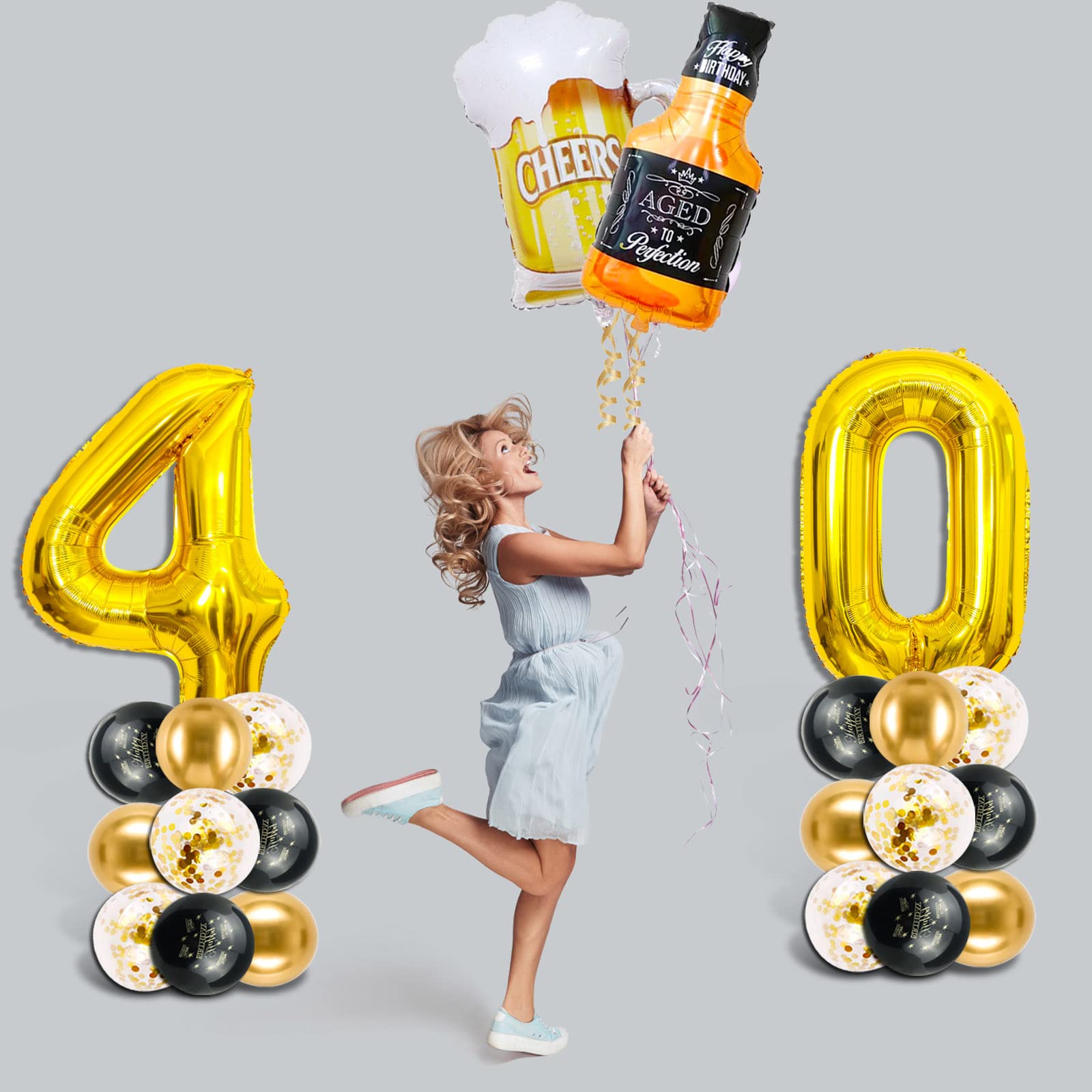 Black and Gold 40th Birthday Party Decorations for Men - Happy Birthday Banner, Fringe Curtain, Confetti & Latex Balloons Set - Perfect for Milestone Birthday Celebrations, Retirement Parties & Surprise Decor