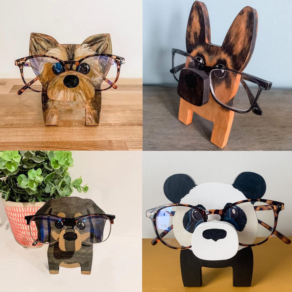Wooden Animal Glasses Holder Stand - Cute Cartoon Eyeglass Organizer for Desk, Nightstand or Bathroom | Perfect Gift for Glasses Wearers (Color-B)