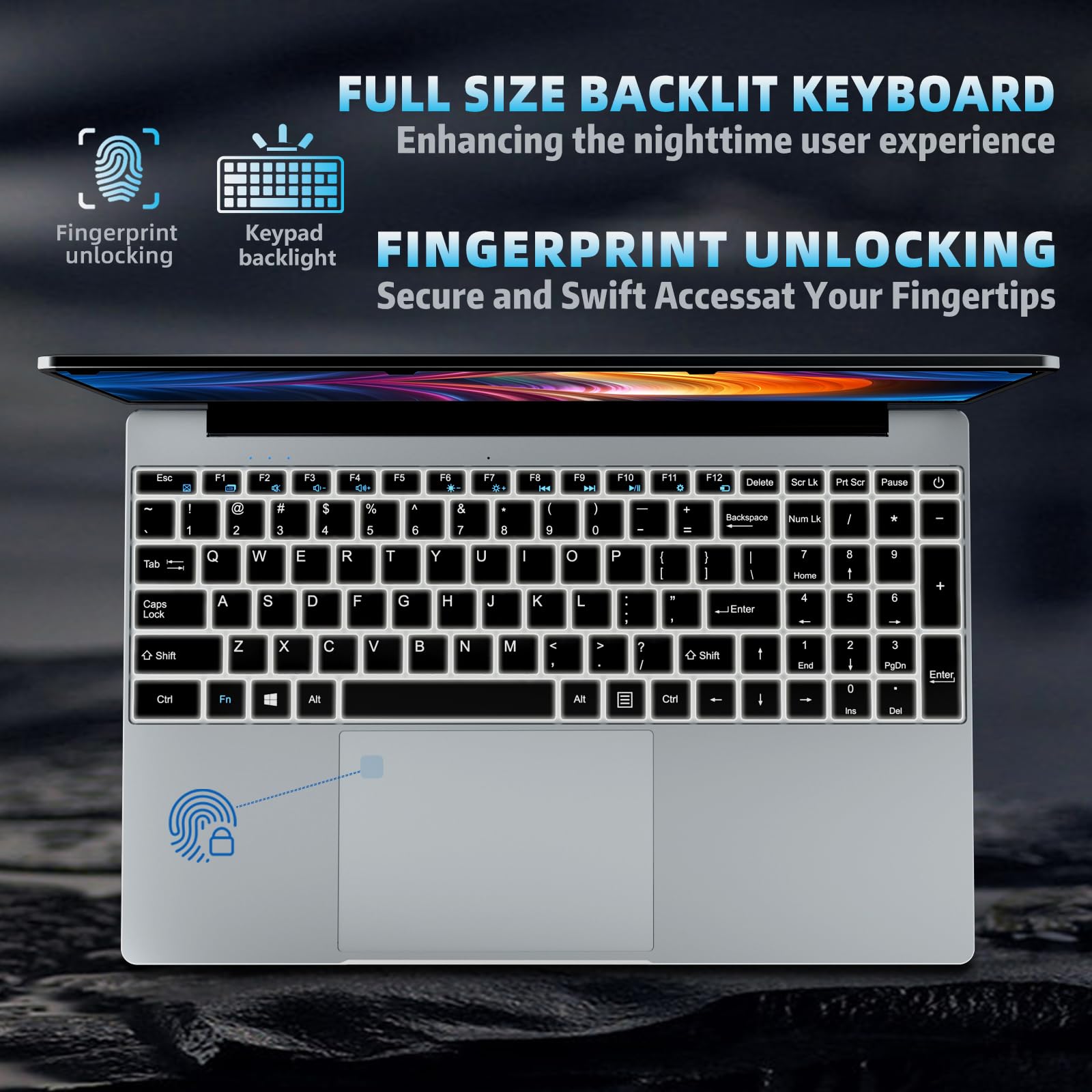15.6 Inch Gaming Laptop with Celeron N5095 Processor, 16GB RAM, 512GB SSD, FHD 1920x1080 Display, 180° Hinge, Fingerprint Unlock & Backlit Keyboard - Perfect for Gaming, Work & Study
