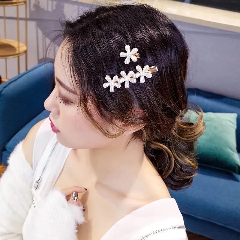 Korean Style Pearl Metal Hair Clips for Women & Girls - 5+2 Free Plastic Pearl Barrettes Hairpins (Pink) | Perfect for Weddings, Parties & Everyday Styling