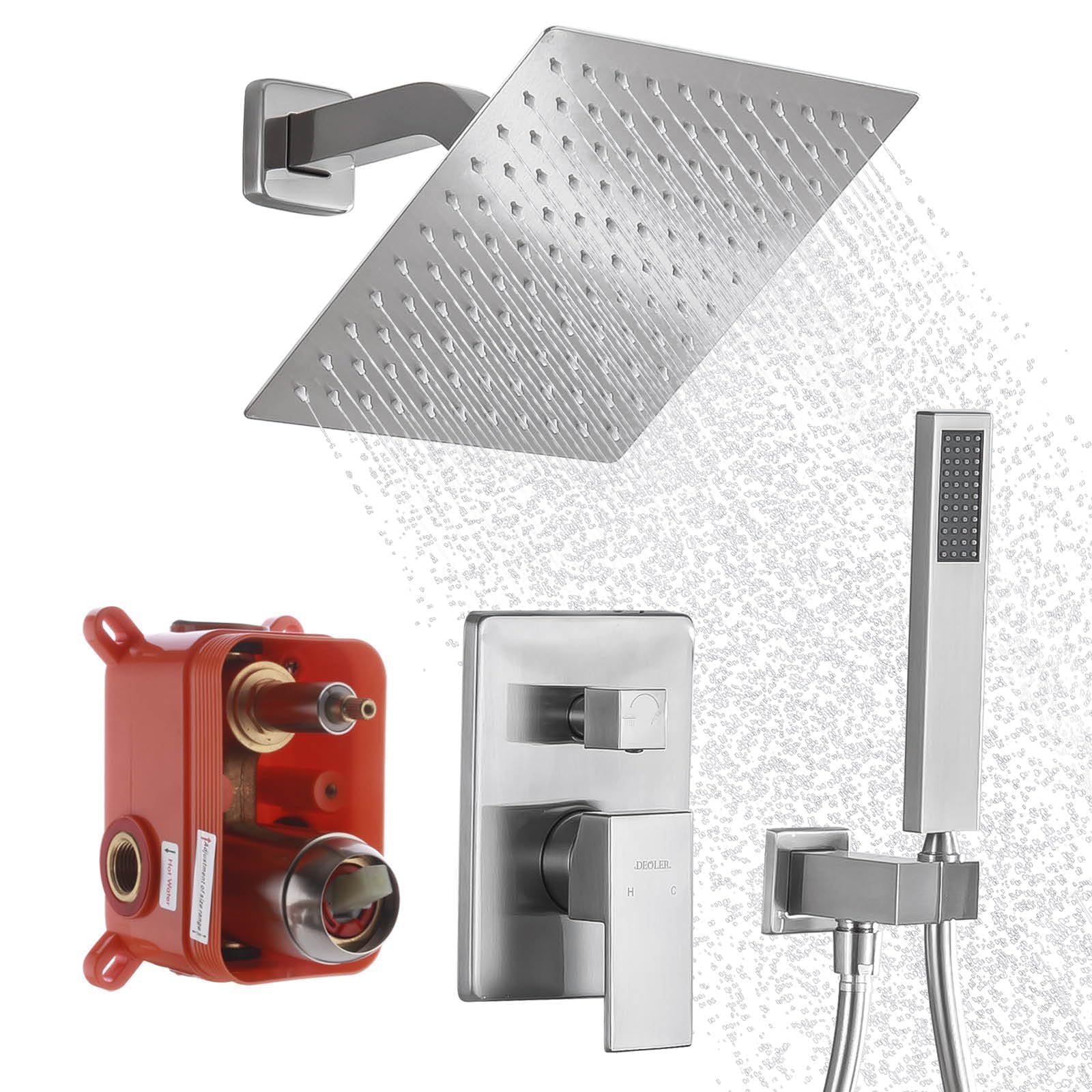 Luxury 10 Inch Rain Shower System with Handheld Shower Head - Wall Mounted Bathroom Faucet Set with Rough-in Valve & Trim Kit in Brushed Nickel - Perfect for Spa-Like Shower Experience in Master Bathrooms & Modern Home Renovations