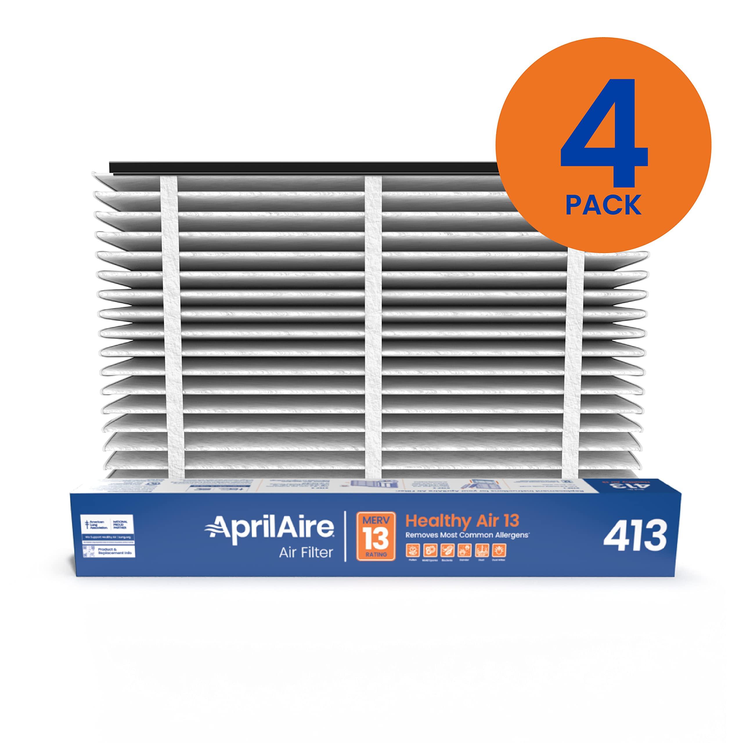 AprilAire 413 Replacement Air Filter 16x25x4 MERV 13 for Whole House Air Purifiers - 4 Pack | Healthy Home & Allergy Relief | Ideal for HVAC Systems, Bedrooms & Living Rooms