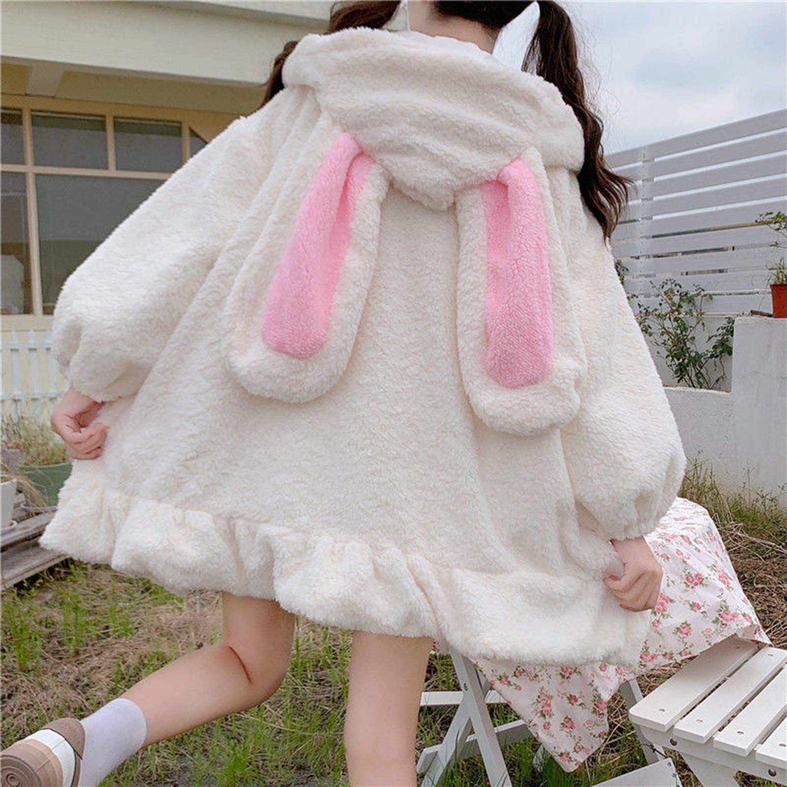Cute Bunny Ear Long Sleeve Fuzzy Fluffy Rabbit Sweatshirt Hoodie for Women | Cozy Winter Pullover | Perfect for Halloween Costumes, Christmas Gifts & Casual Outfits