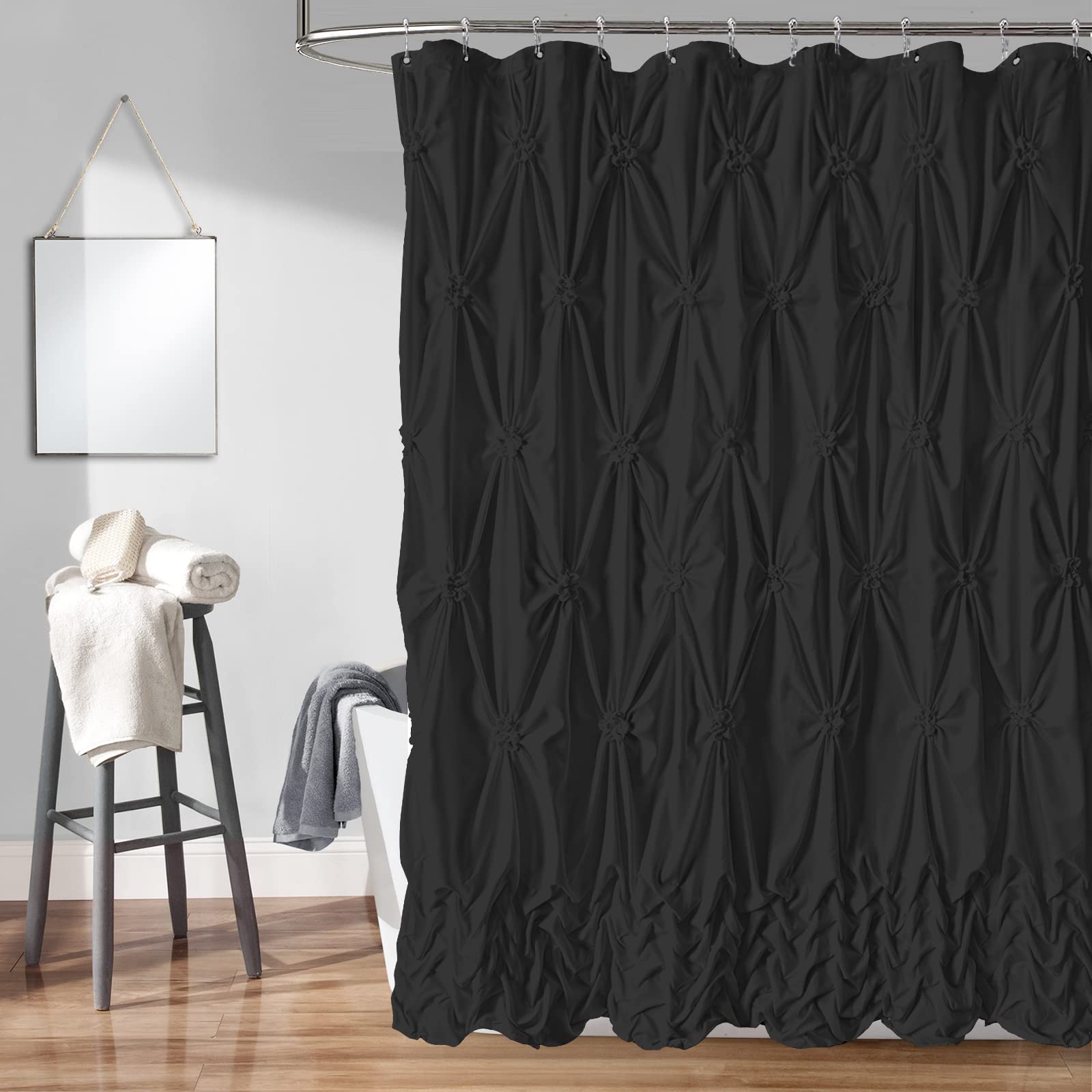 Luxury Black Shower Curtain - Water Repellent Bathroom Curtain 72x72 Inches, Elegant Hotel & Spa Style for Modern Bathroom Decor - Perfect for Home, Apartment, and Vacation Rental Use
