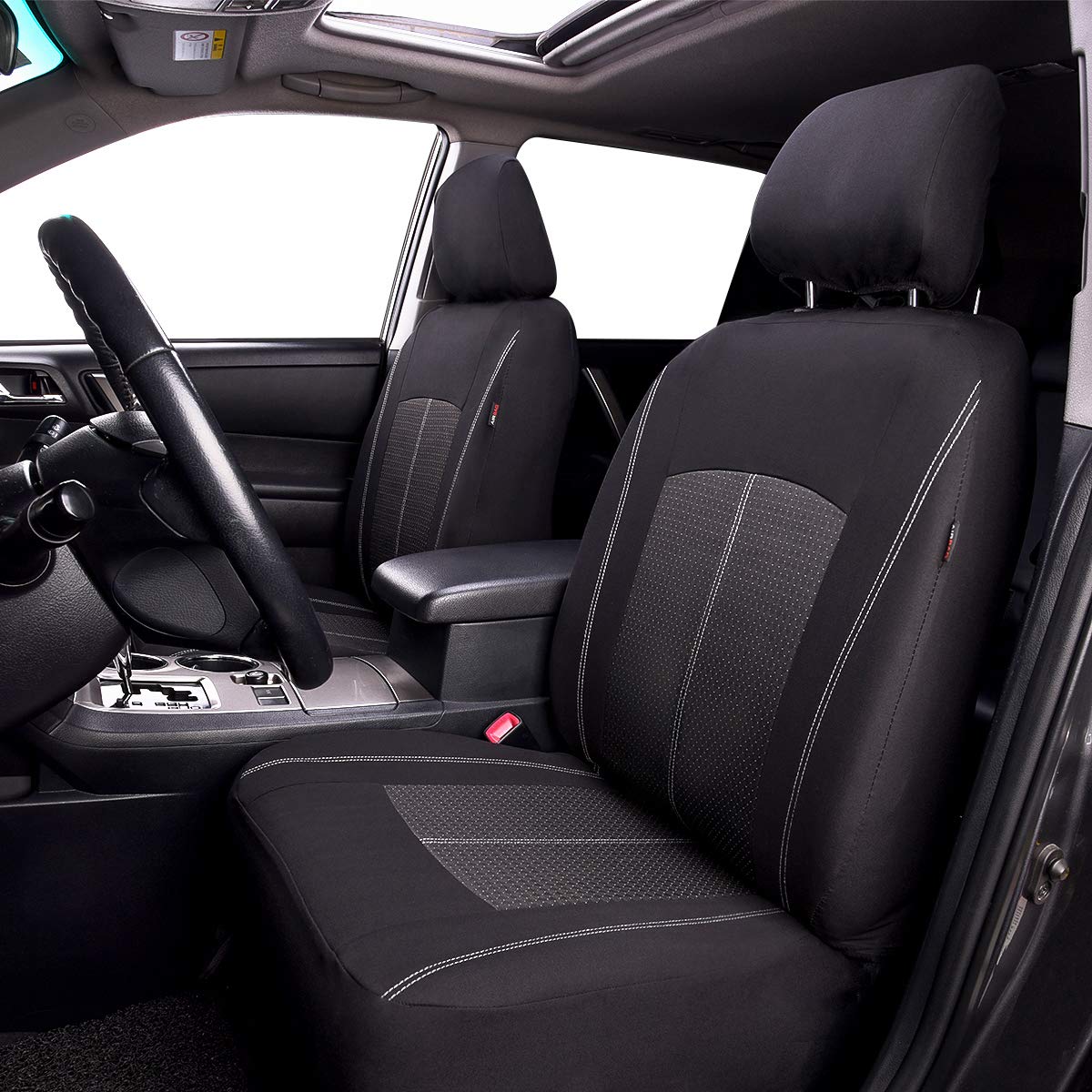 Universal Car Seat Covers Full Set - Compatible with Most Cars, Trucks, SUVs & Vans | Jacquard & Polyester Fabric | Airbag Safe | Low Back Design in Black | Perfect for Road Trips, Daily Commutes & Vehicle Protection