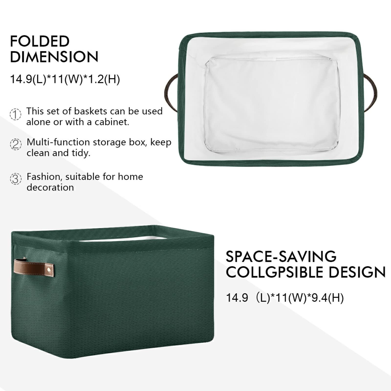 Hunter Green Storage Baskets - 2-Pack Closet Organizer Bins for Shelves | Perfect for Bedroom, Bathroom & Office Organization
