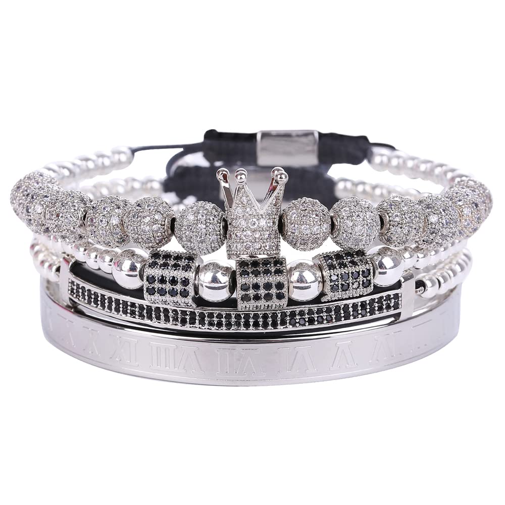 HYHONEY Men's Beaded Bracelet - Stainless Steel Cuff Bangle with Micro Pave Zircon for Men & Women | Perfect for Casual Wear, Gifts & Special Occasions