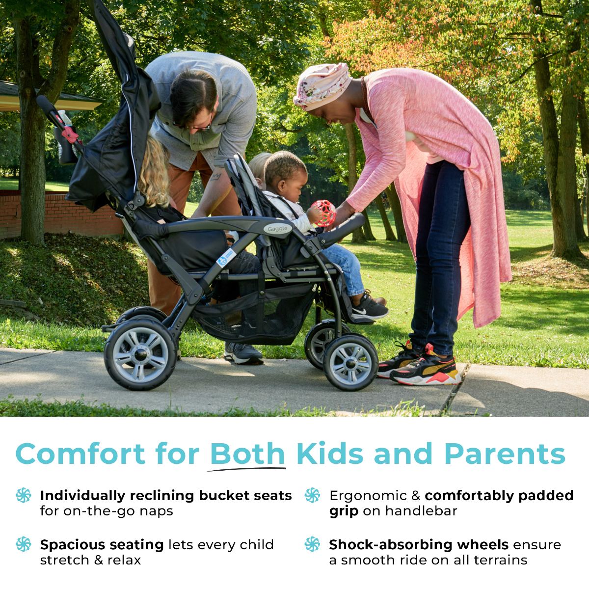 Gaggle Compass Quad 4-Seat Stroller for Toddlers - Lightweight, Durable & Foldable Baby Stroller for Multiple Kids - Perfect for Family Outings, Shopping & Travel