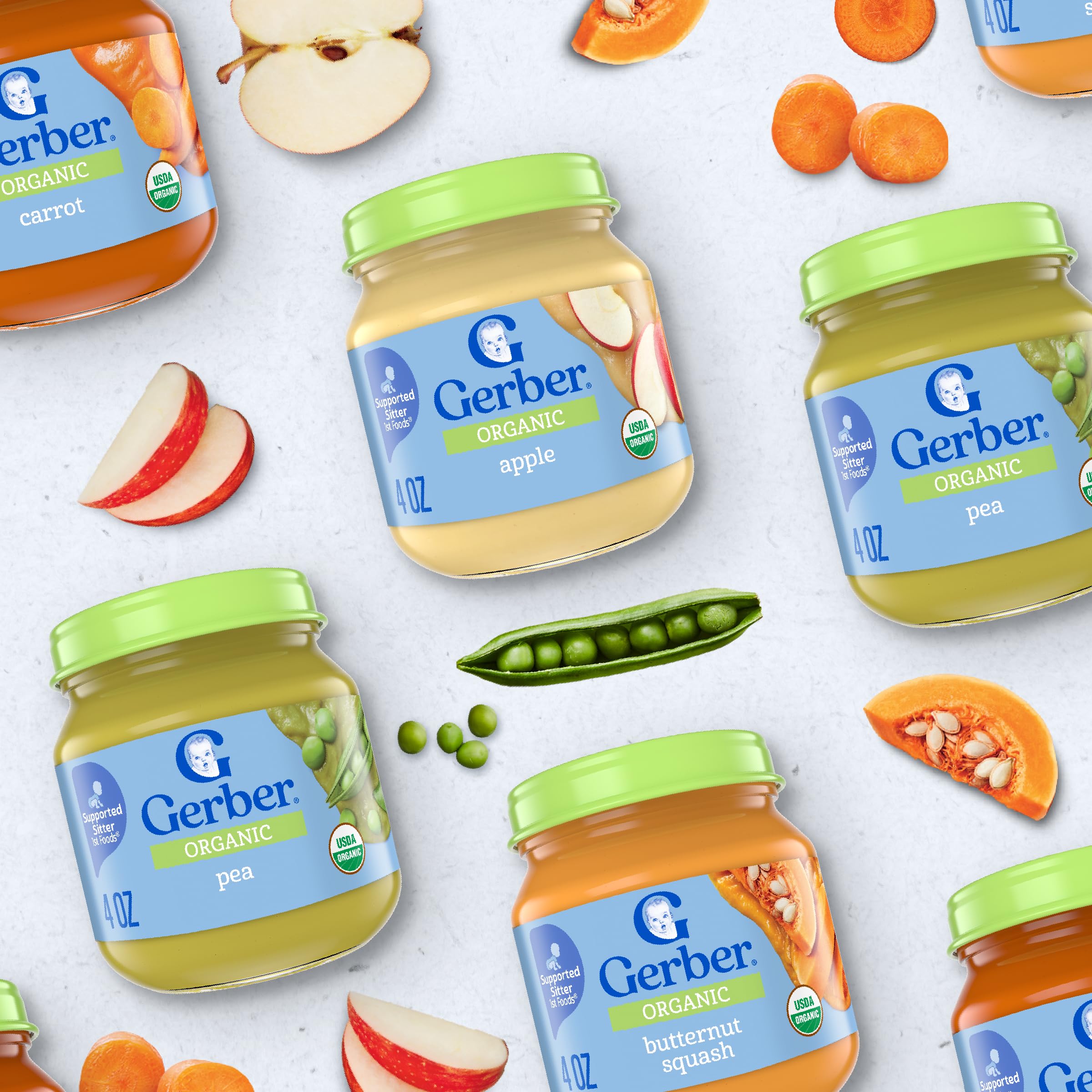 Organic Gerber Stage 1 Baby Food - Carrot Puree in Glass Jars, Non-GMO Vegetable Puree for Infants (10-Pack) | Ideal for First Foods & Healthy Baby Meals